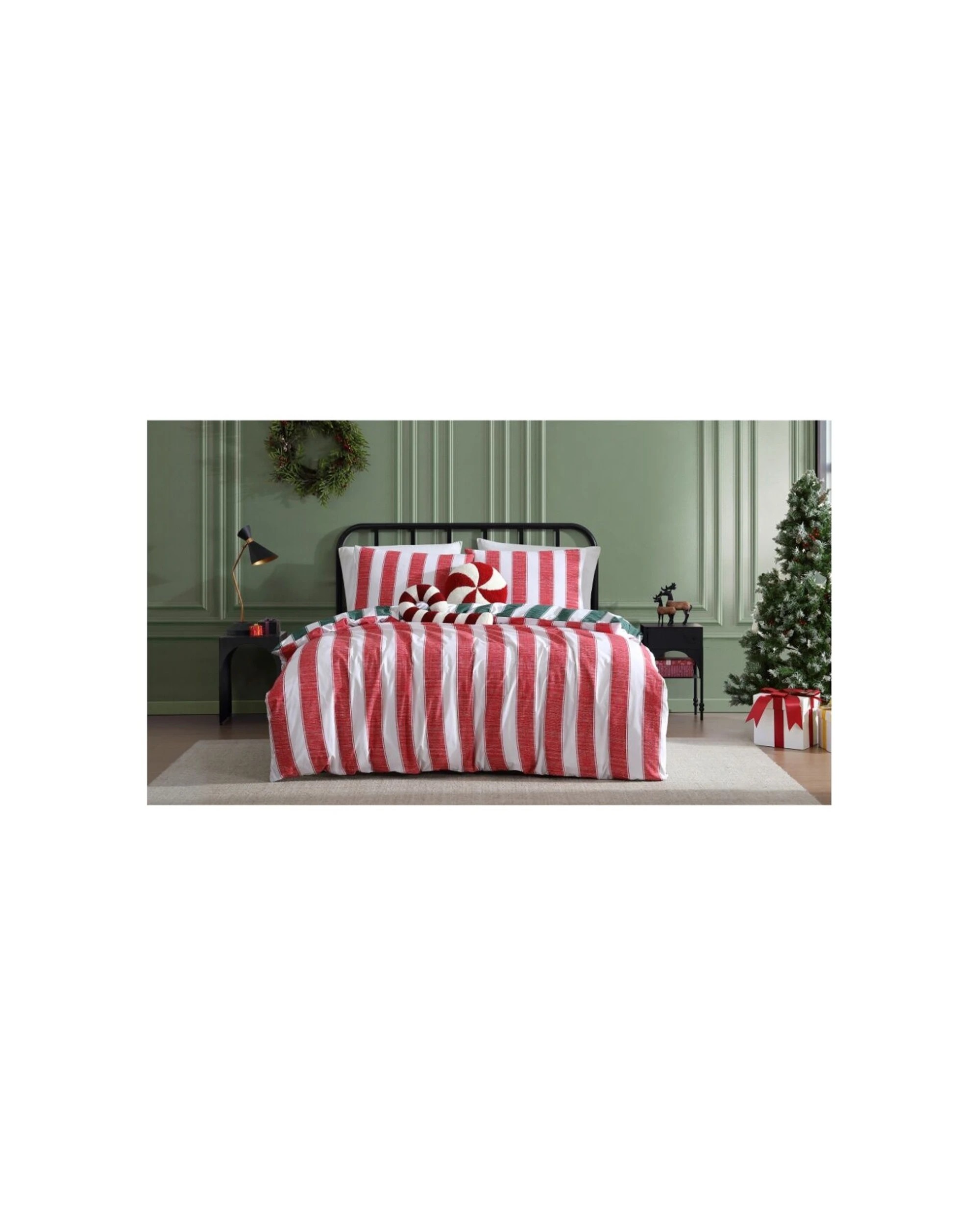 2 Ardor Reversable Candy Stripe Quilt Duvet Cover Set Christmas Single - Multi, 2 of 3