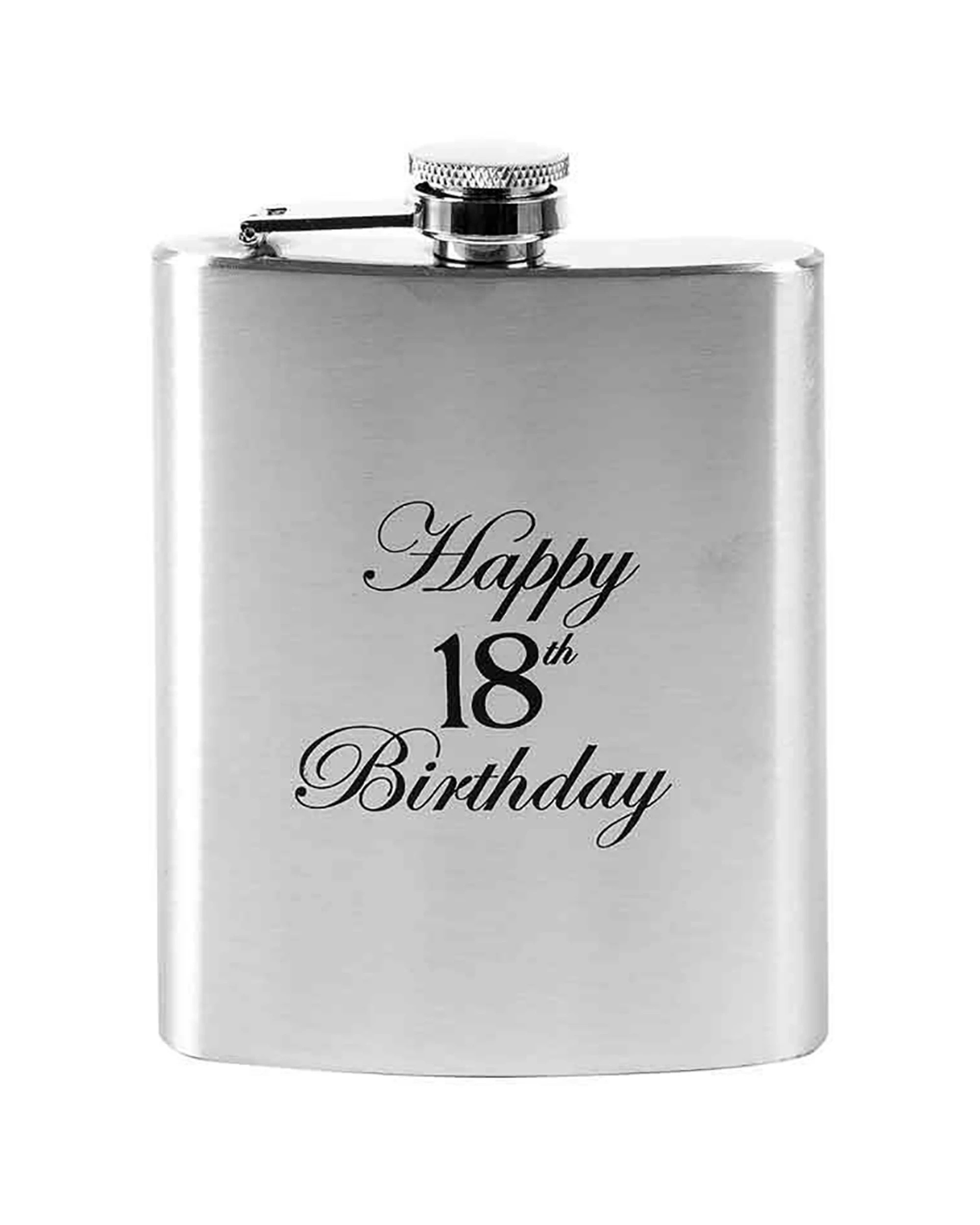 1 LMD Hip Drinking Stainless Steel Flask Happy 18th Birthday Matte 210ml - Metallic, 1 of 1