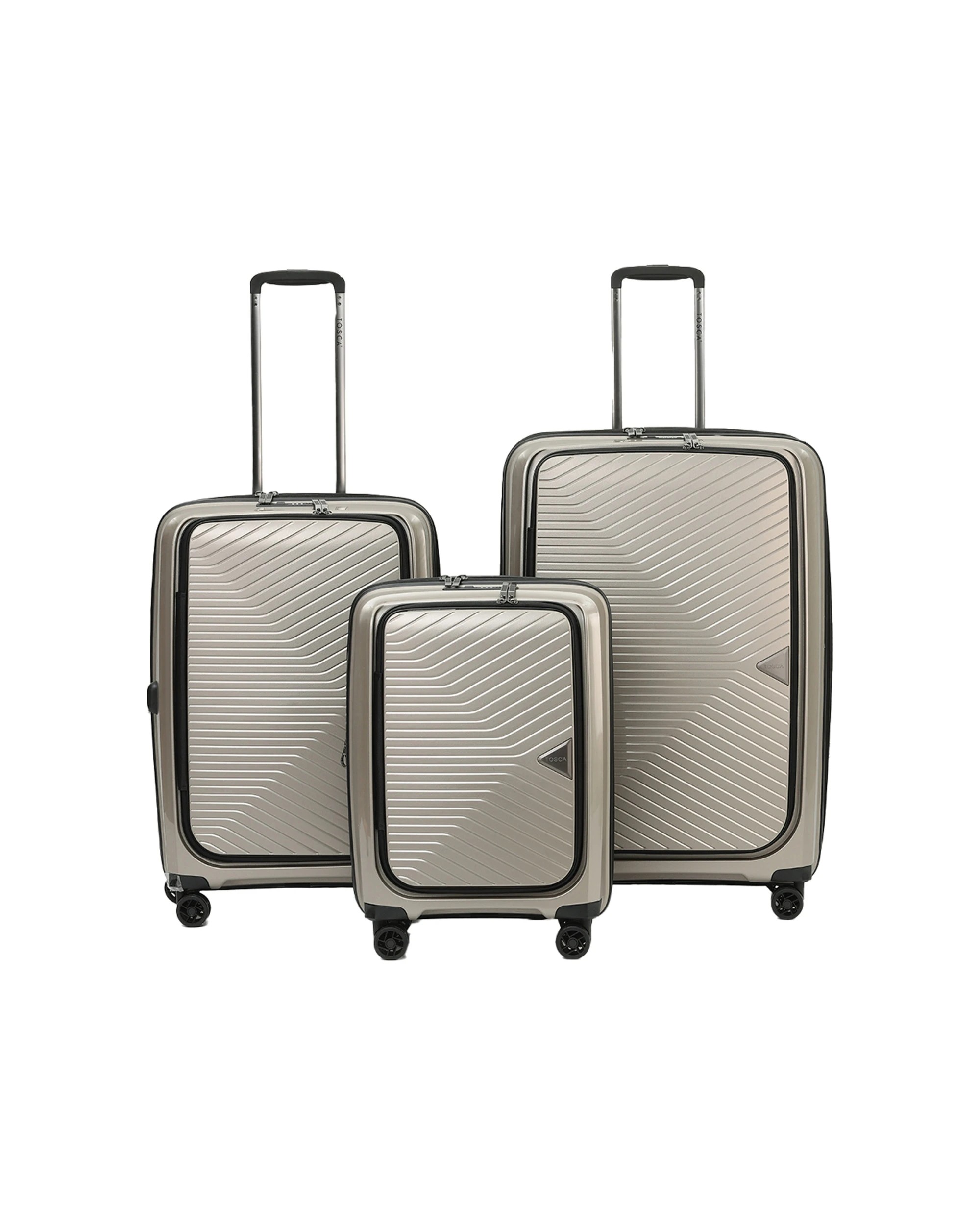 1 Tosca 3Pc Space X 20" Carry On 25/29" Trolley Case Set - Gold, 1 of 6