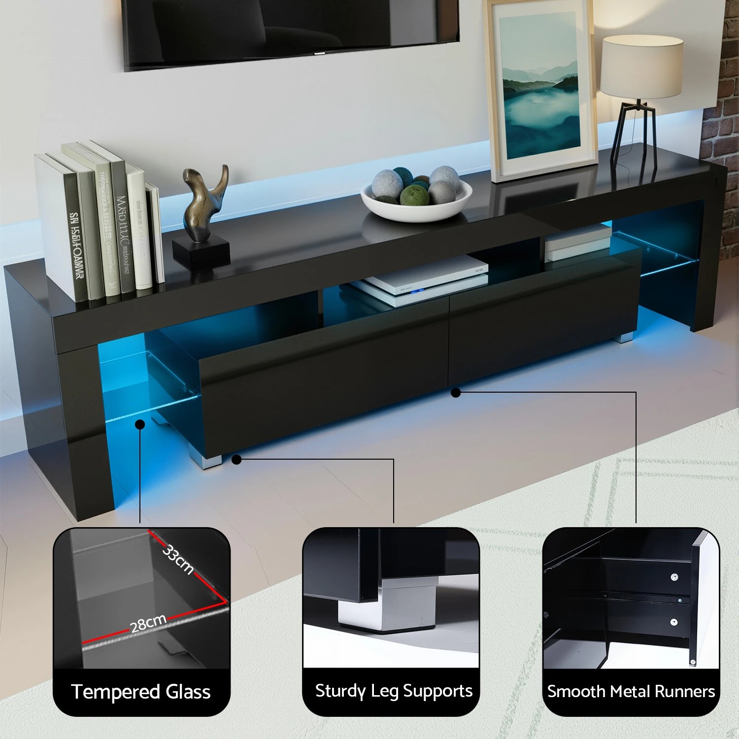 2 Artiss Entertainment Unit Tv Cabinet Led 189cm
 - Black, 2 of 8