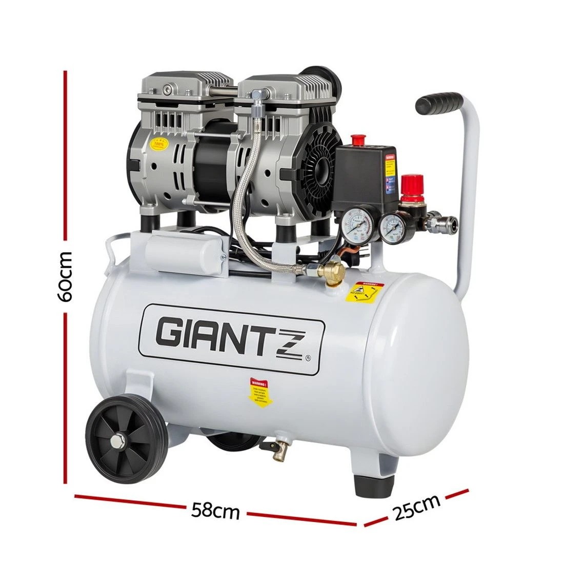 2 Giantz 24L Air Compressor Quiet 0.75HP Oil-Free Portable Tyre Inflator 40L/Min - White, 2 of 9