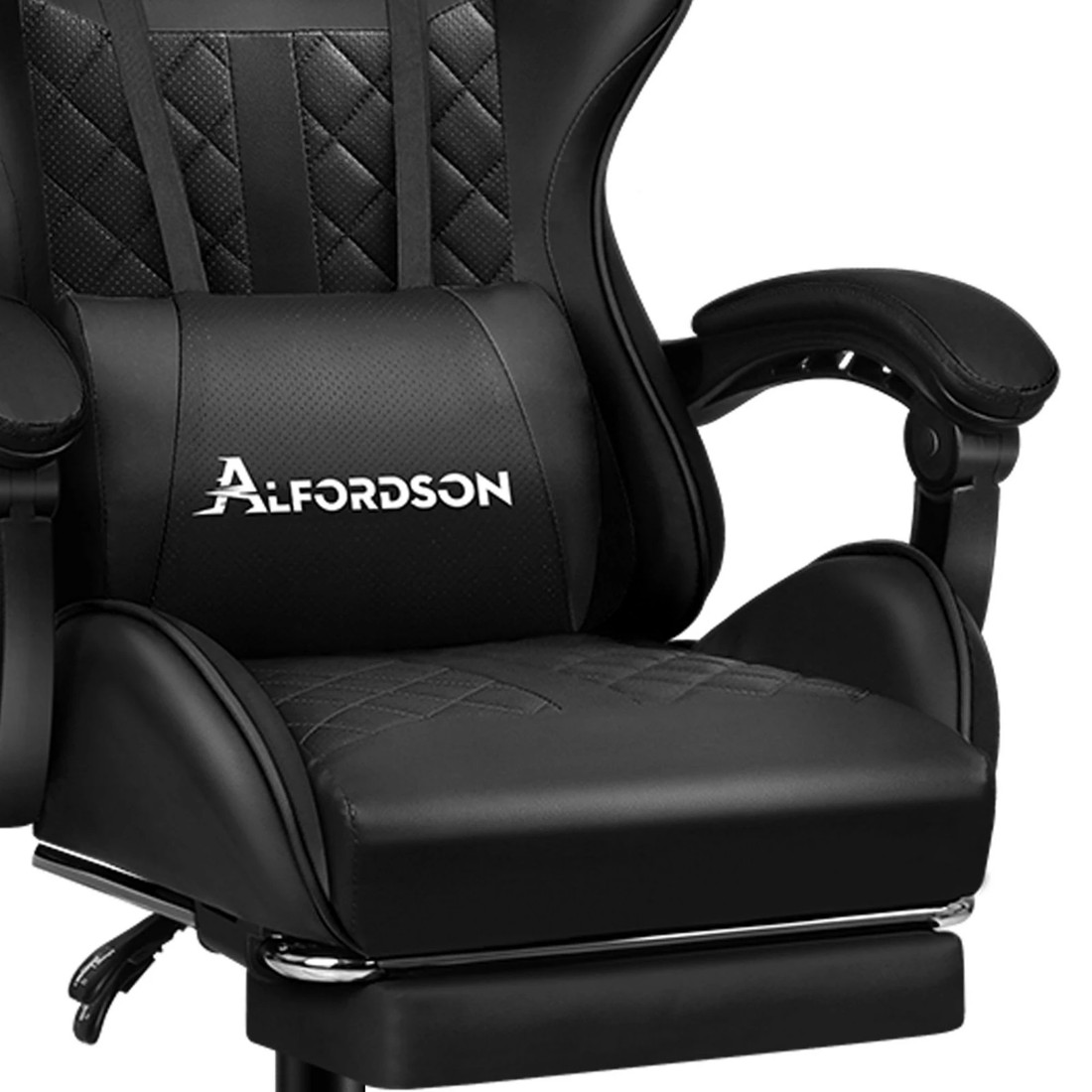 8 Alfordson Gaming Chair Office Racer Large Lumbar Cushion Footrest Seat Leather - Black, 8 of 10