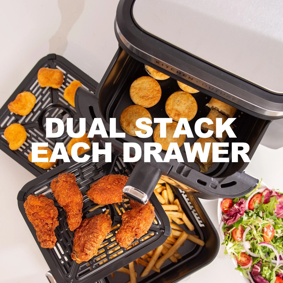 4 Kitchen Couture Dual Drawer Vertex Air Fryer 11L Compact Stacked Design - Grey, 4 of 4