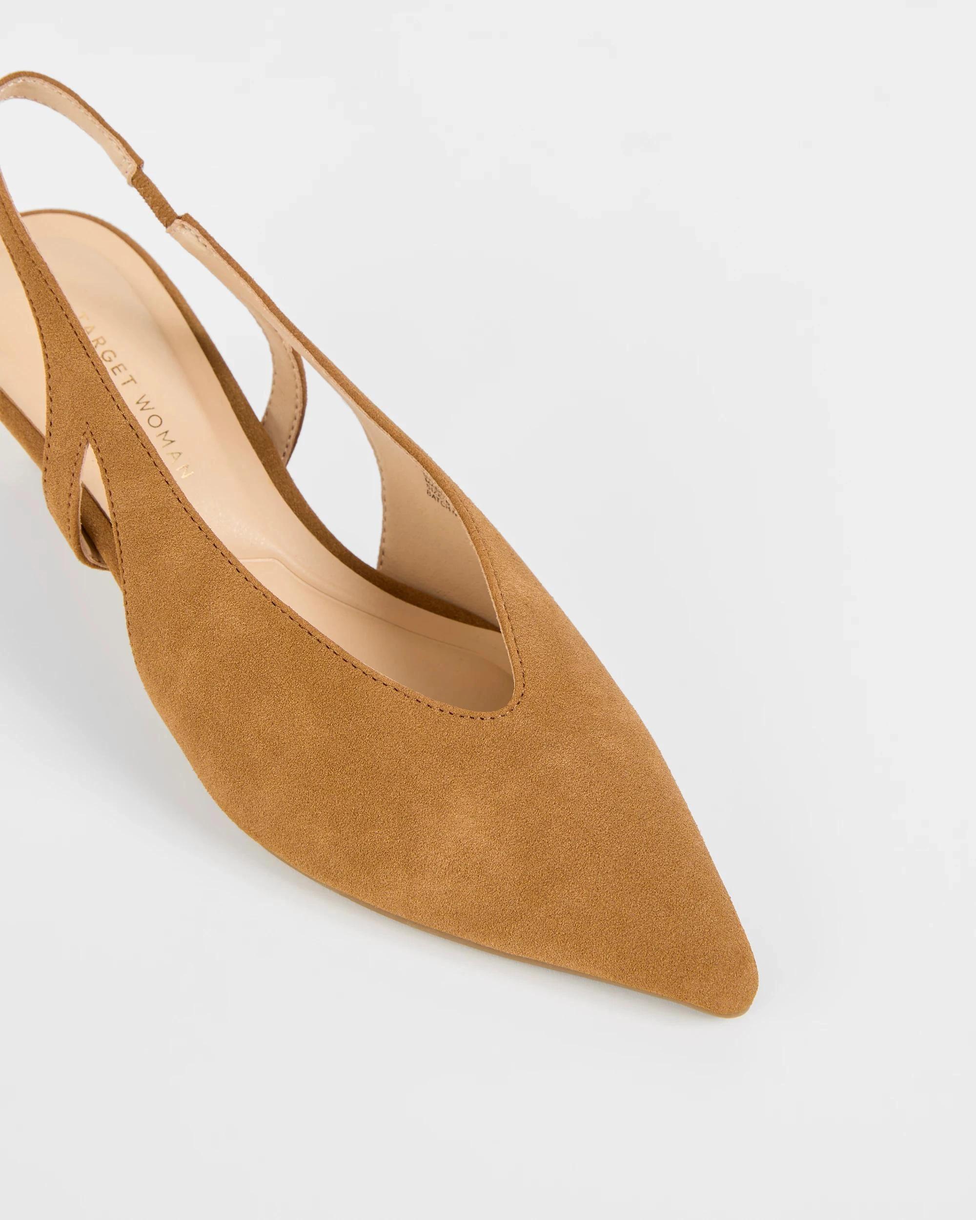 3 Target Woman High Vamp Kitten Heel Sling Back TAN FAUX SUEDE, 3 of 3