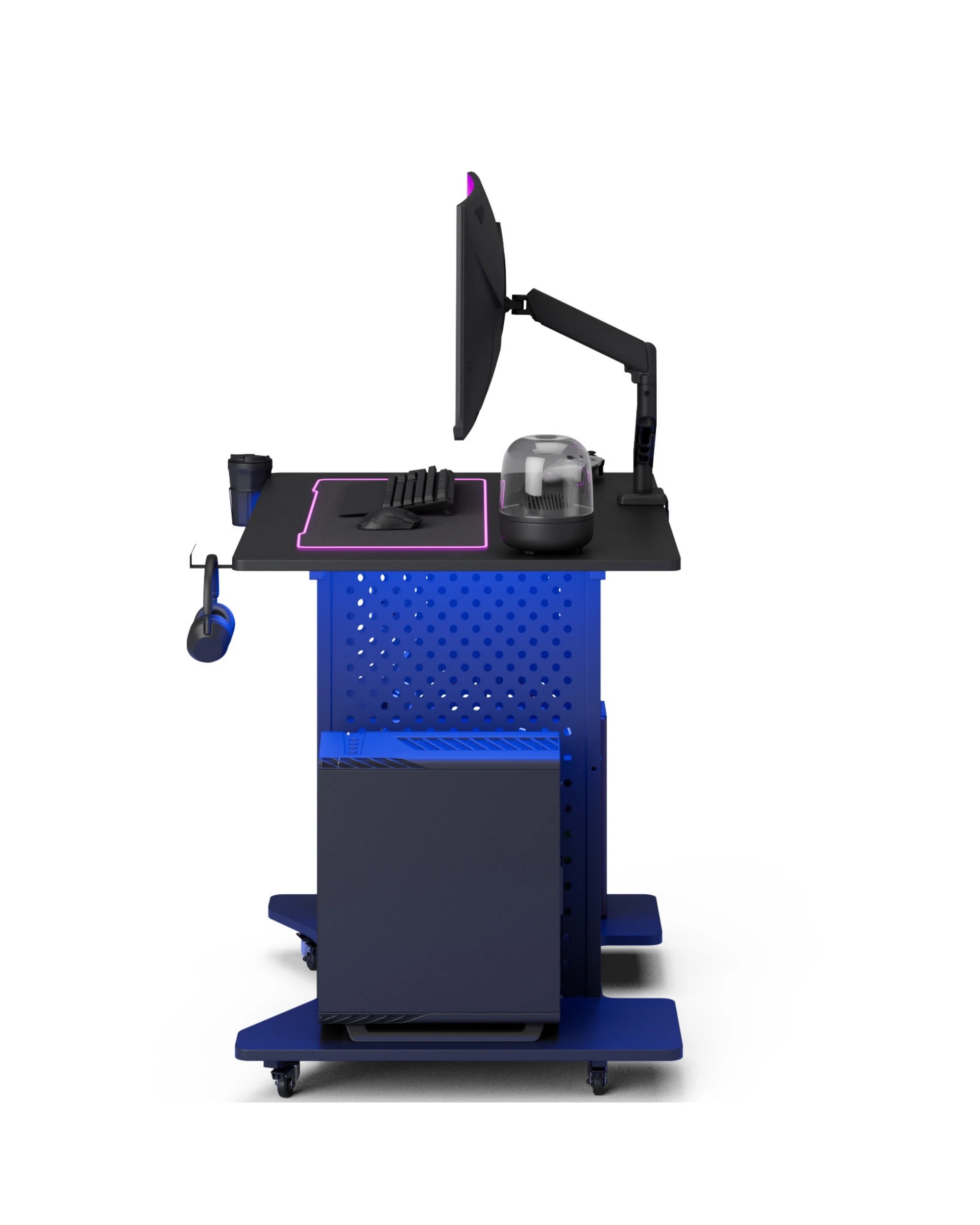 4 Movable Gaming Desk with LED Lights & Power Outlet, 4 of 8