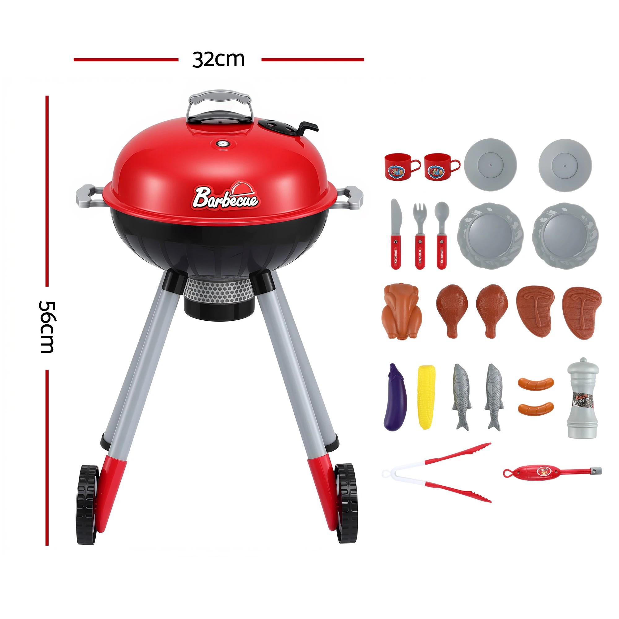 2 Keezi Kids Pretend Kitchen BBQ Playset Role Play Toy charcoal Play Food utensils seasoning bottle - Multi, 2 of 8