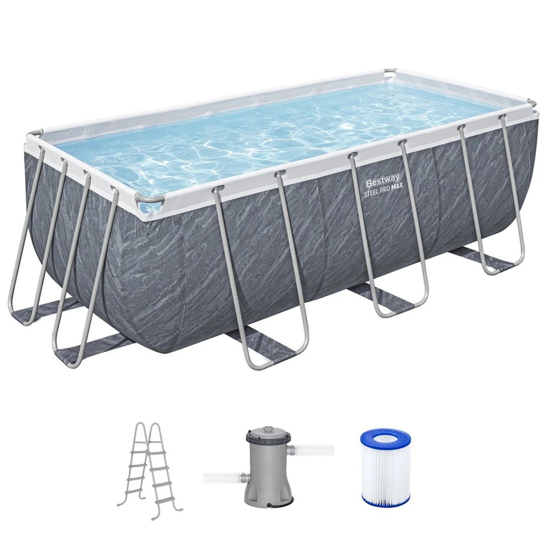 3 Bestway Swimming Pool 412x201x122cm Steel Frame Pool Set w/Pump Ladder - Grey, 3 of 10