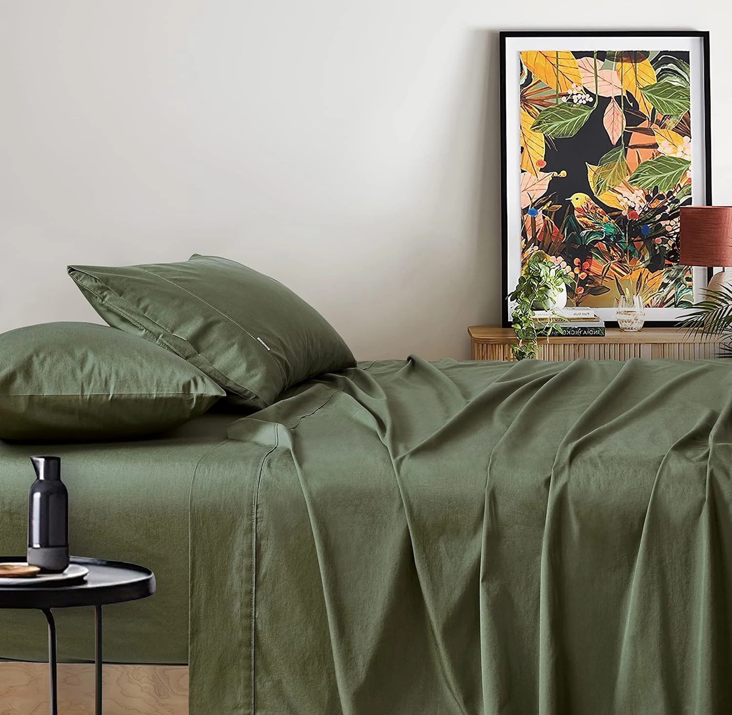 1 Gioia Casa Vintage Washed Cotton Sheet Set Soft Breathable - Queen Bed - Khaki Green, 1 of 4