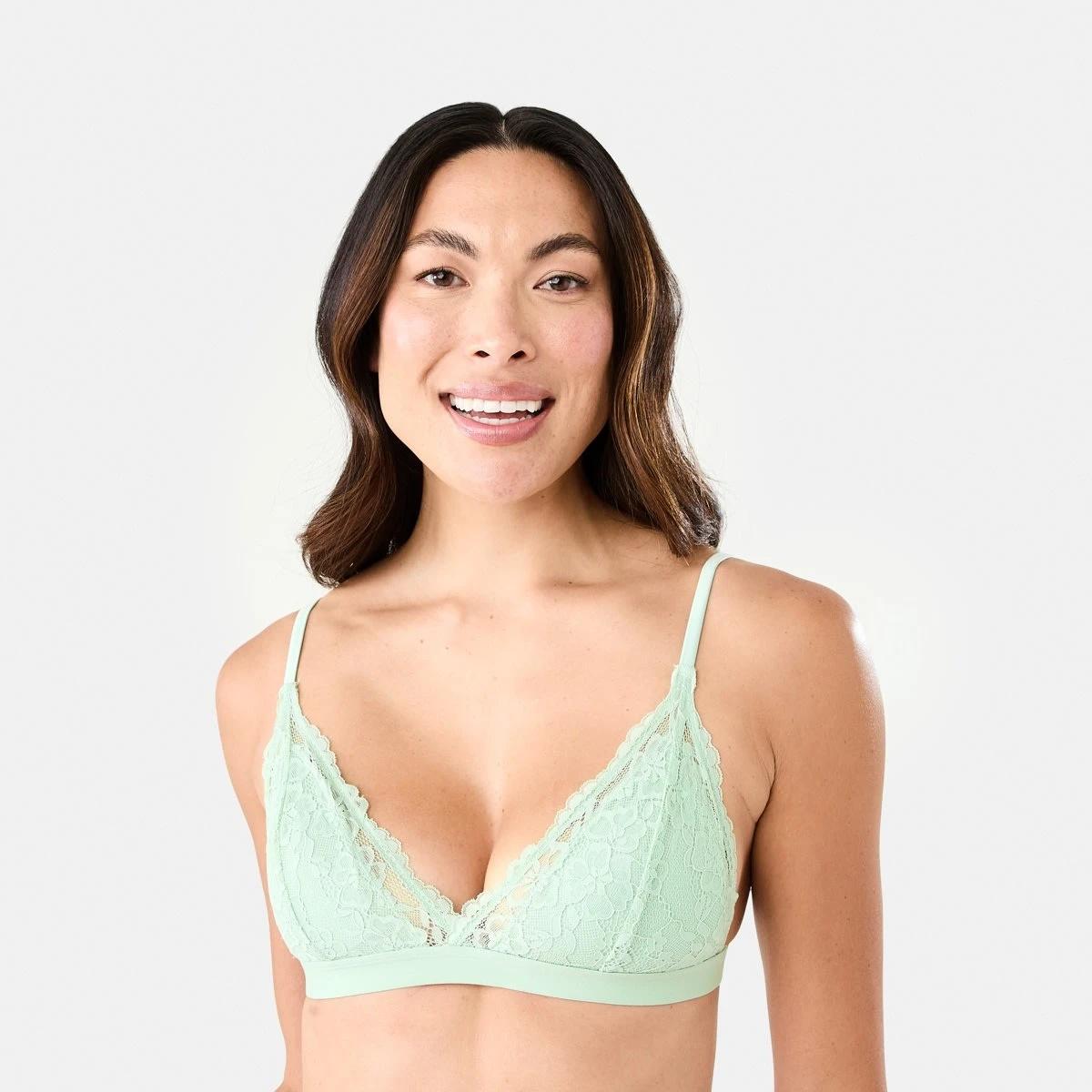 1 Co-ordinated Lace & Satin Bralette Tea Green, 1 of 7