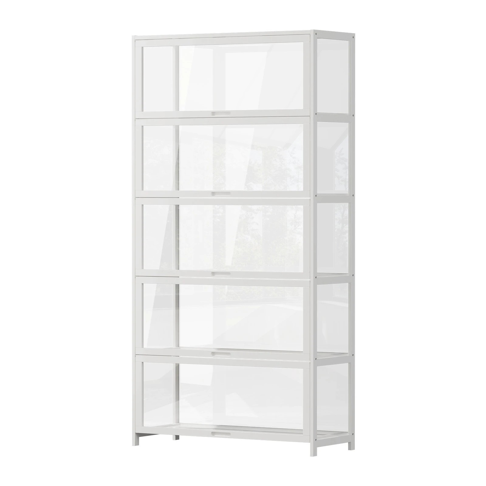 1 Oikiture Display Cabinet Storage 5-Tier Shelves Tall Clear Bookcase Rack - White, 1 of 8