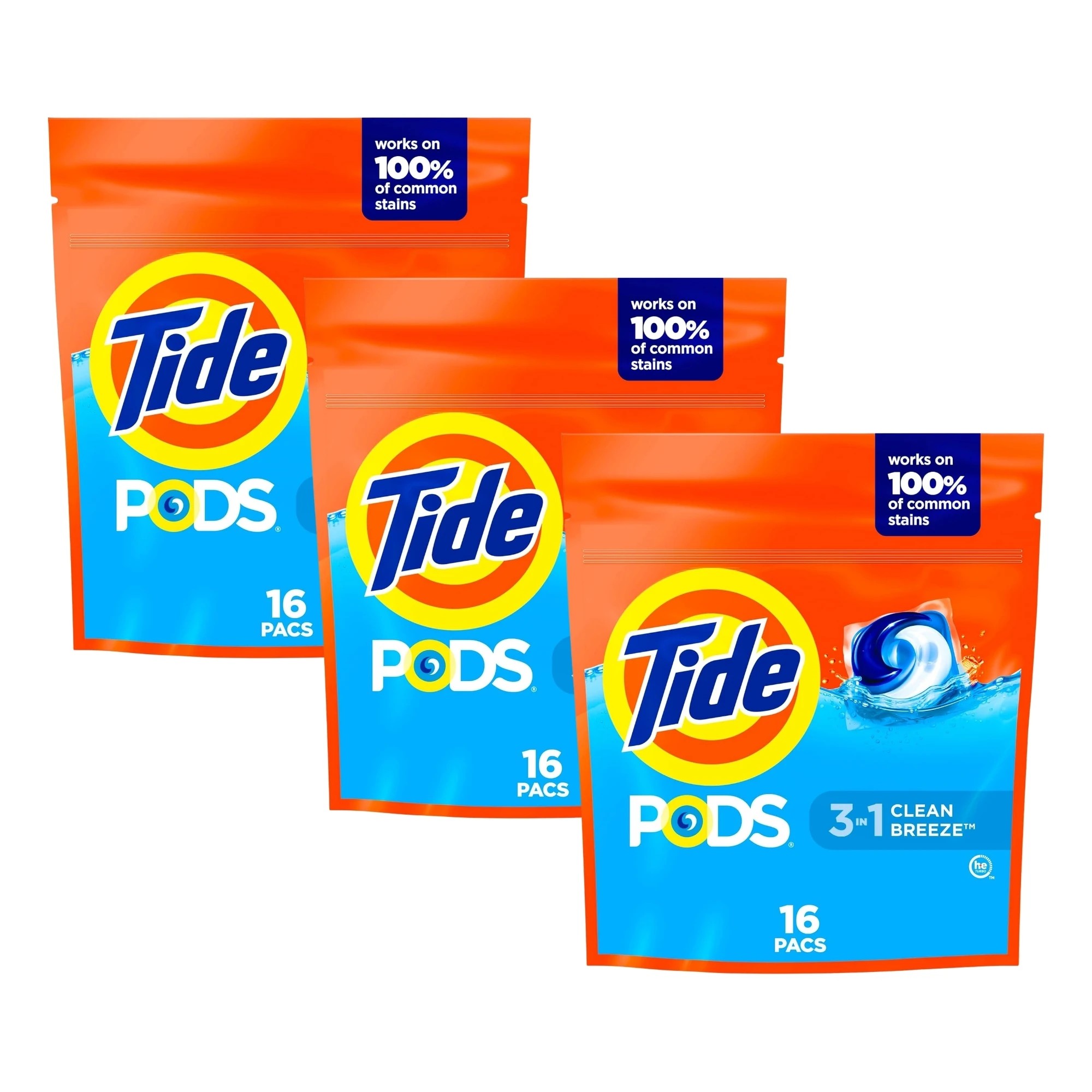 1 Tide 3 in 1 Clean Breeze Laundry Pods 16 Pack x3, 1 of 3
