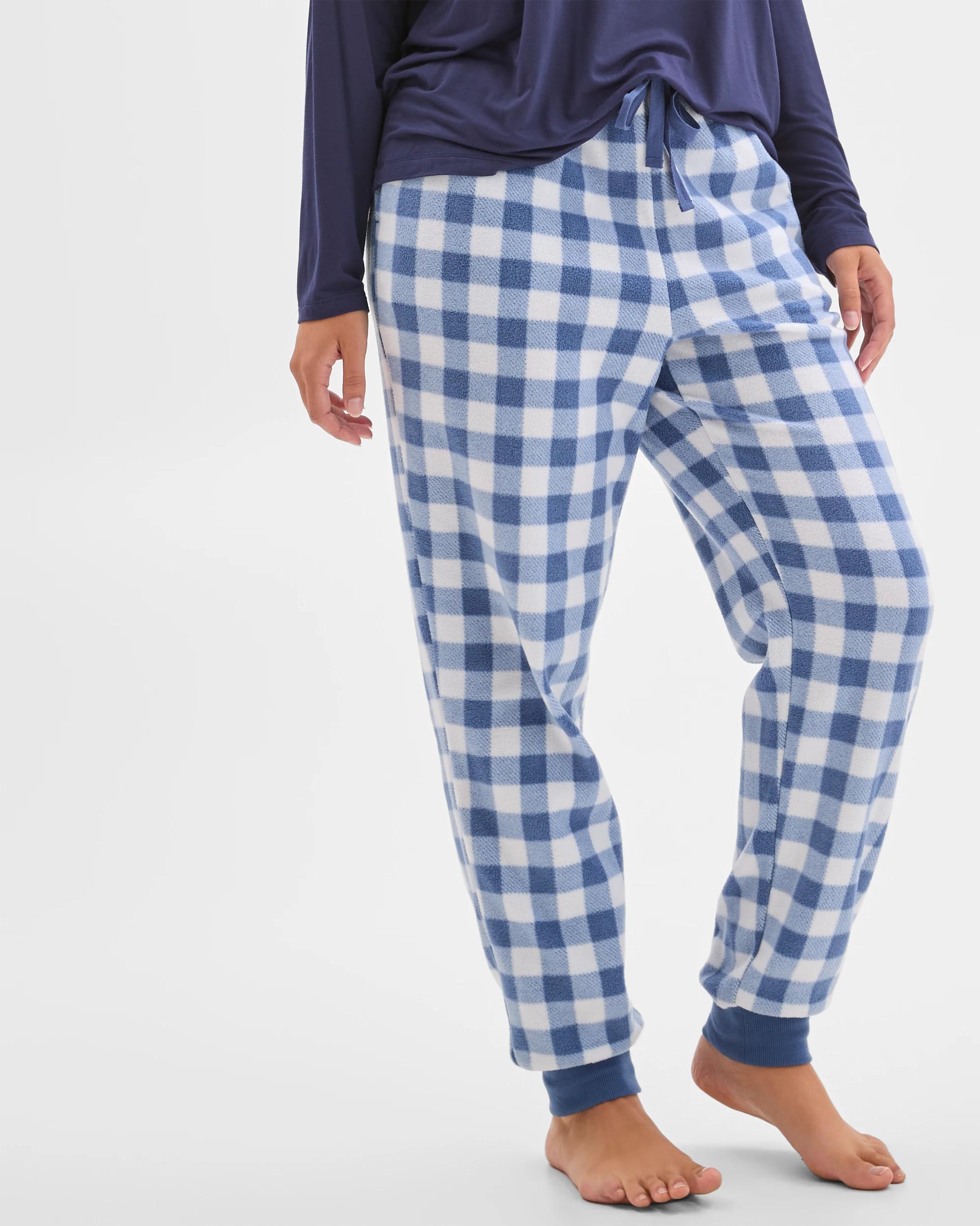 4 Target Woman Fleece Sleep Pyjama Jogger Pants GINGHAM BLUE, 4 of 7