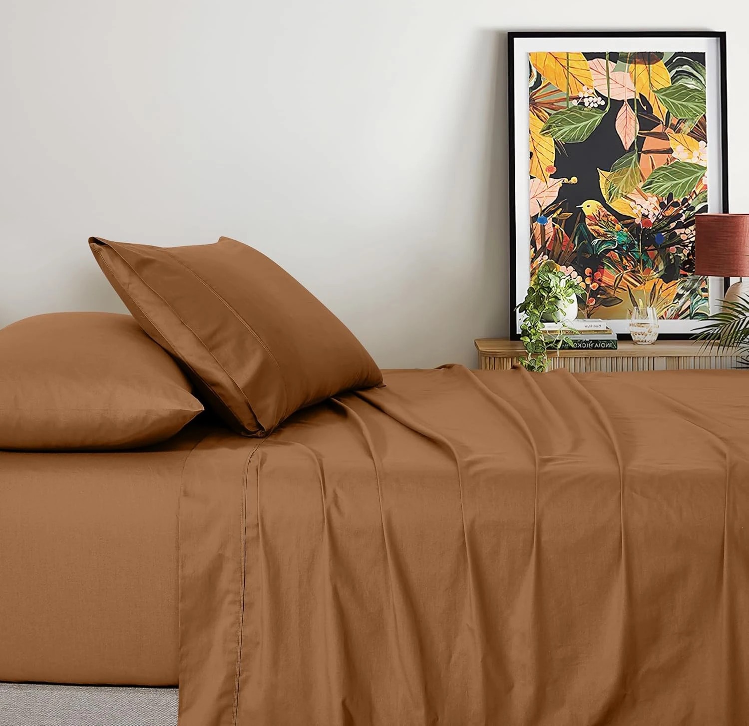 1 Gioia Casa Vintage Washed Cotton Sheet Set Soft Breathable - Queen Bed - Rust, 1 of 4