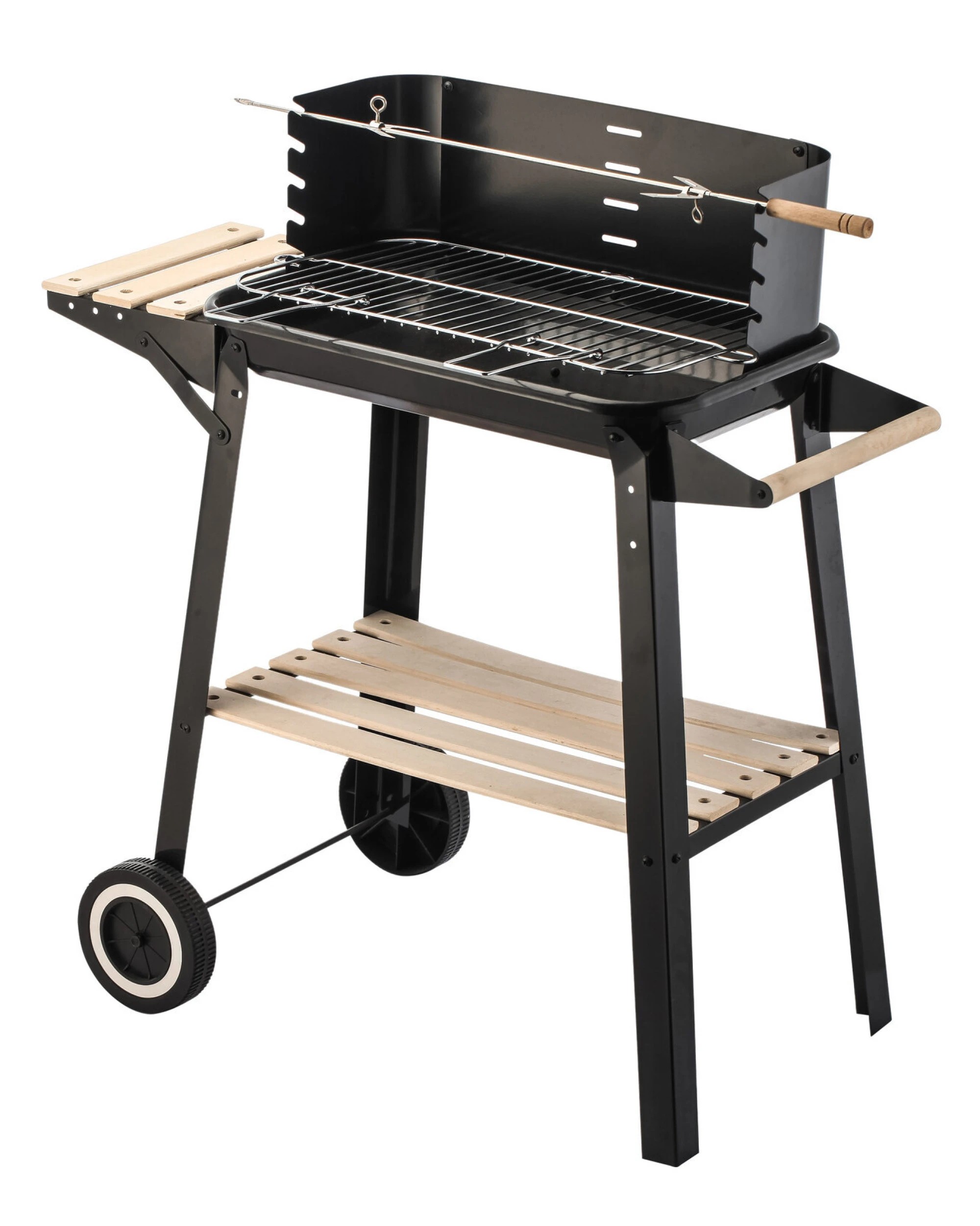 1 Hacienda Charcoal Grill BBQ with Manual Rotisserie Stick on Trolley Stand, 1 of 3
