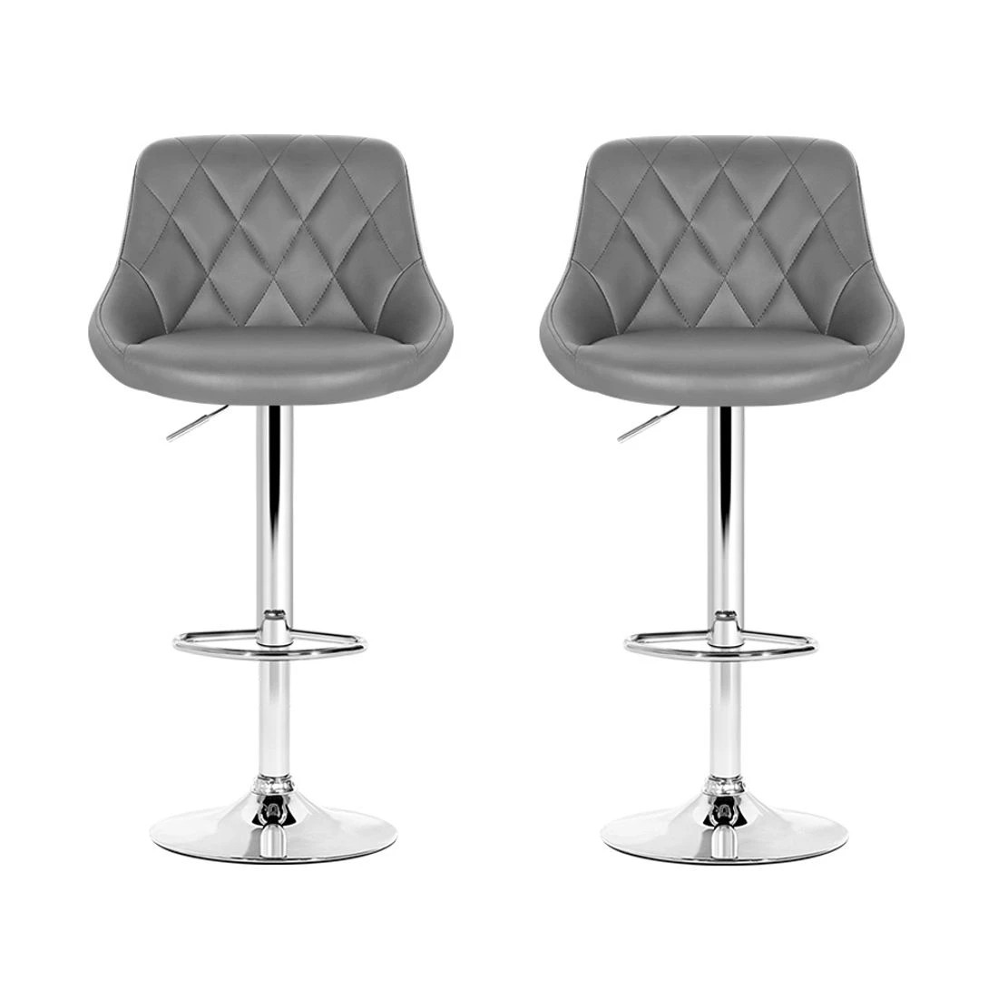 4 Artiss 2x Bar Stools Leather Padded Gas Lift - Grey, 4 of 8