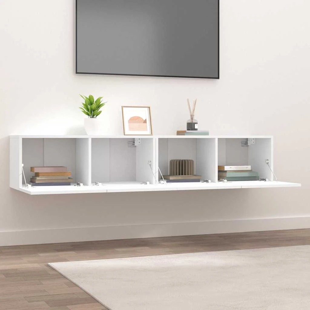 2 vidaXL Modern Lowboard Storage Cabinet for Living Room Wall-Mountable - White, 2 of 9