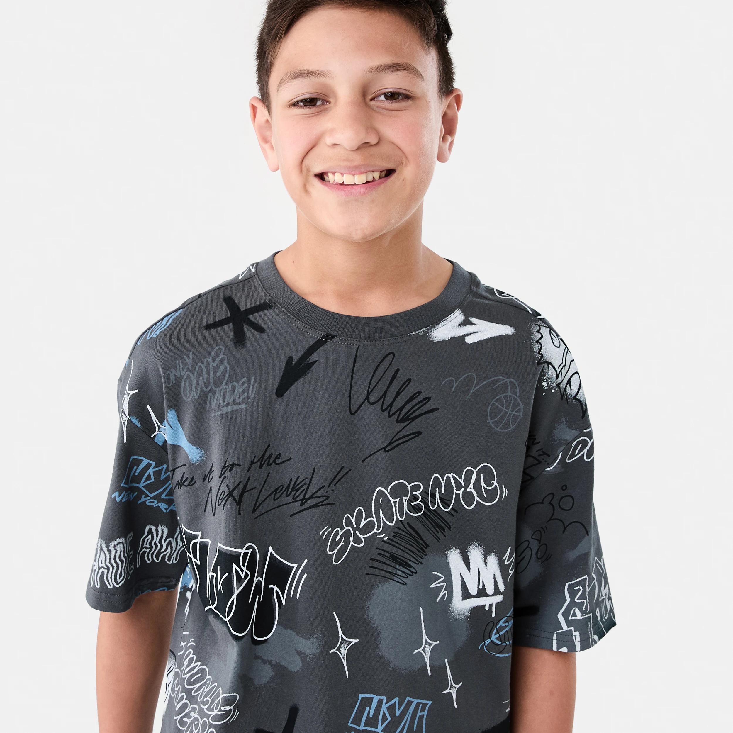 3 Short Sleeve Oversized All Over Print T-shirt GRAFFITI OVERSPRAY GREY, 3 of 7