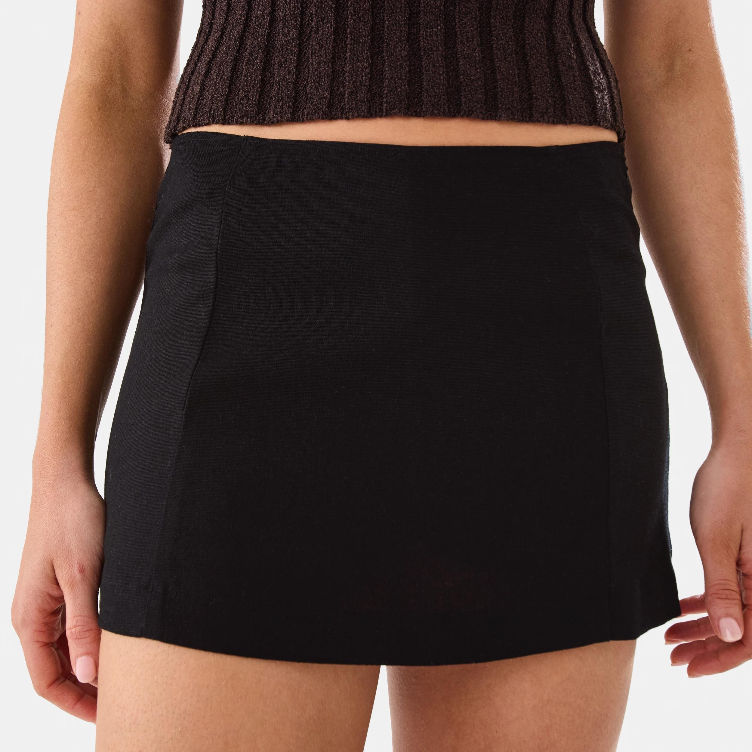 1 Linen Blend Mini Skort BLACK, 1 of 10