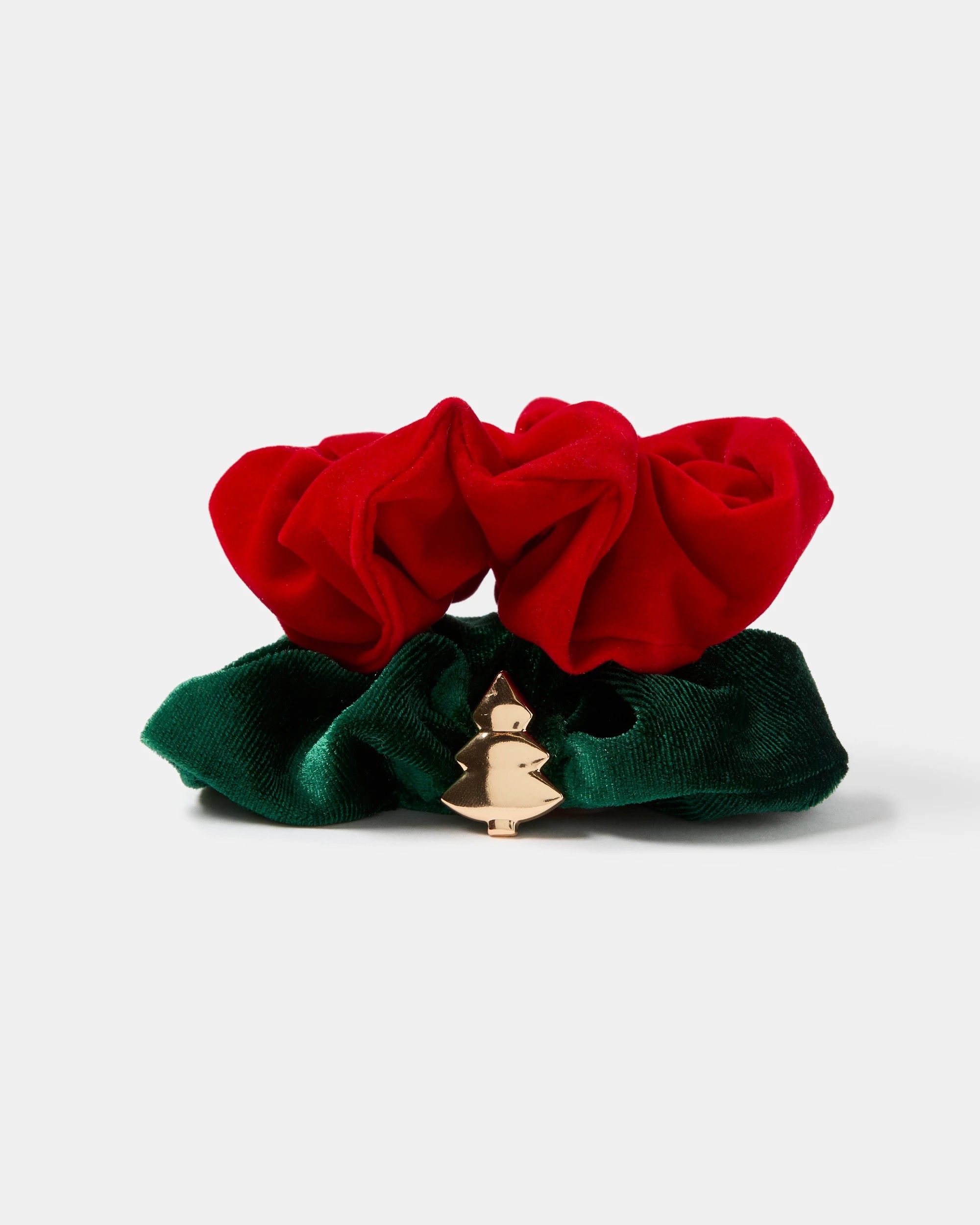 2 2 Pack Christmas Velvet Hair Scrunchies - Red and Green, 2 of 4