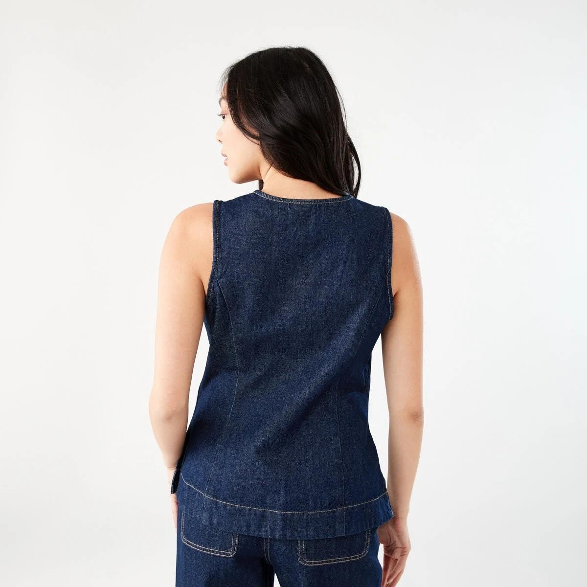 4 Sleeveless Longline Denim Vest INDIGO WASH, 4 of 8