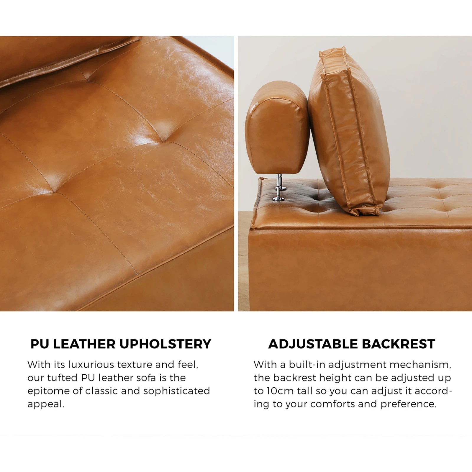 5 Oikiture 2pc Modular Sofa Lounge Chair Armless Tofu Back Pu Leather
 - Brown, 5 of 10