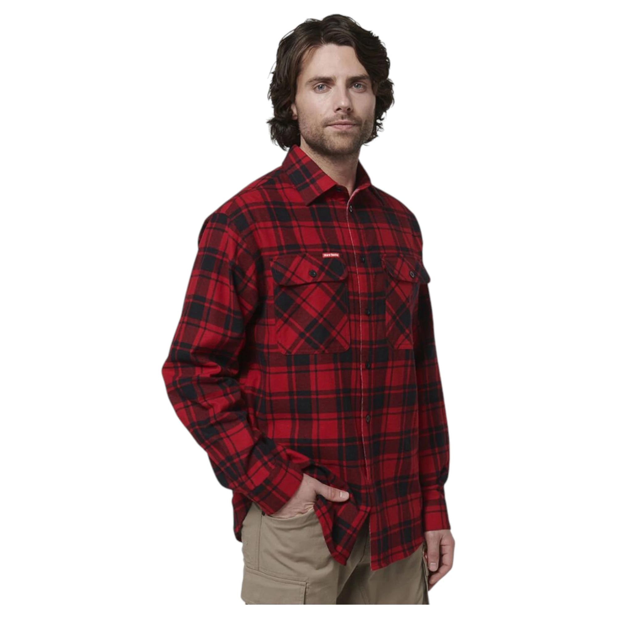 5 Hard Yakka Mens Long Sleeve Check Flannel Shirt RED CHECK, 5 of 8
