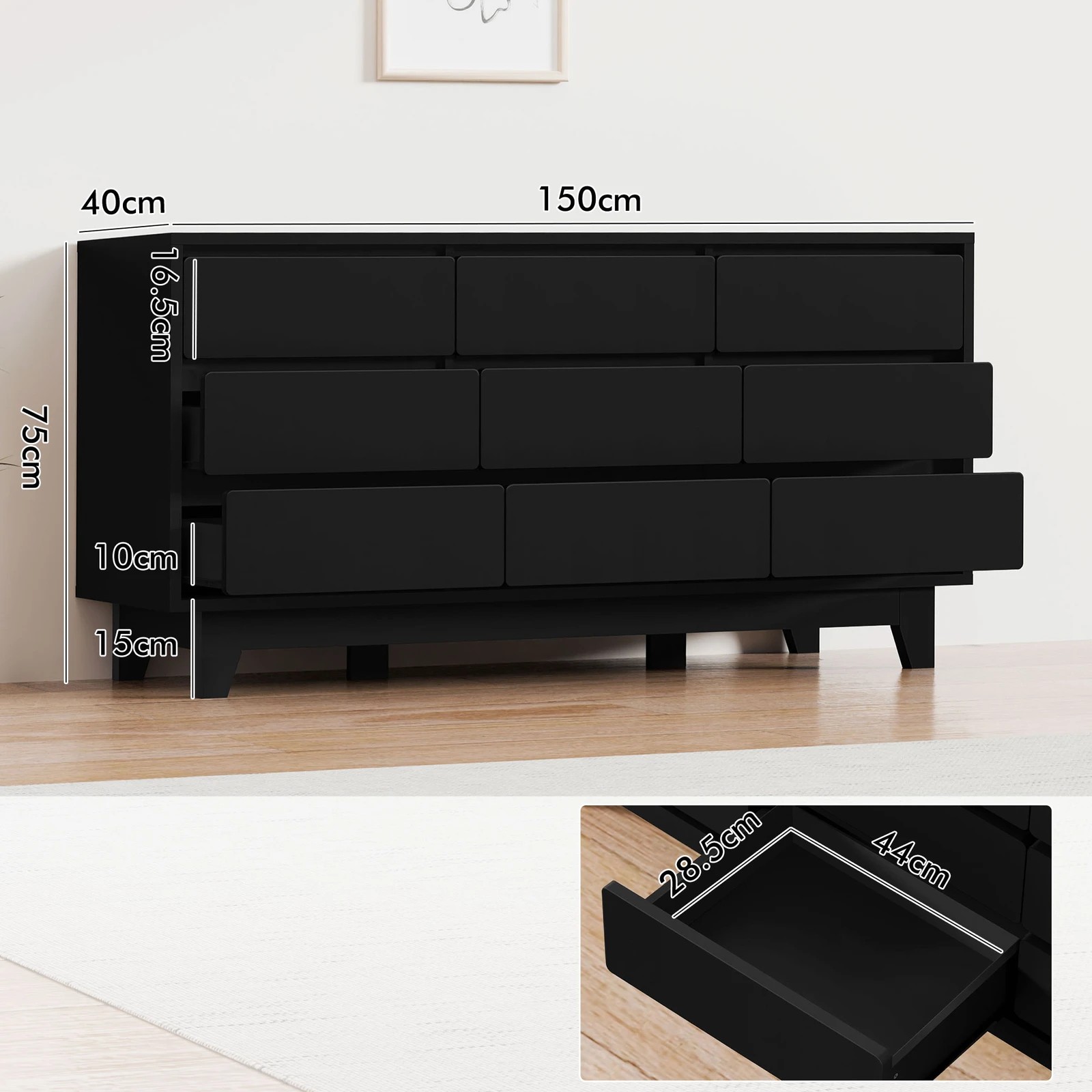 3 Alfordson 9 Chest of Drawers Minimalist Storage Cabinet Dresser - Black, 3 of 10