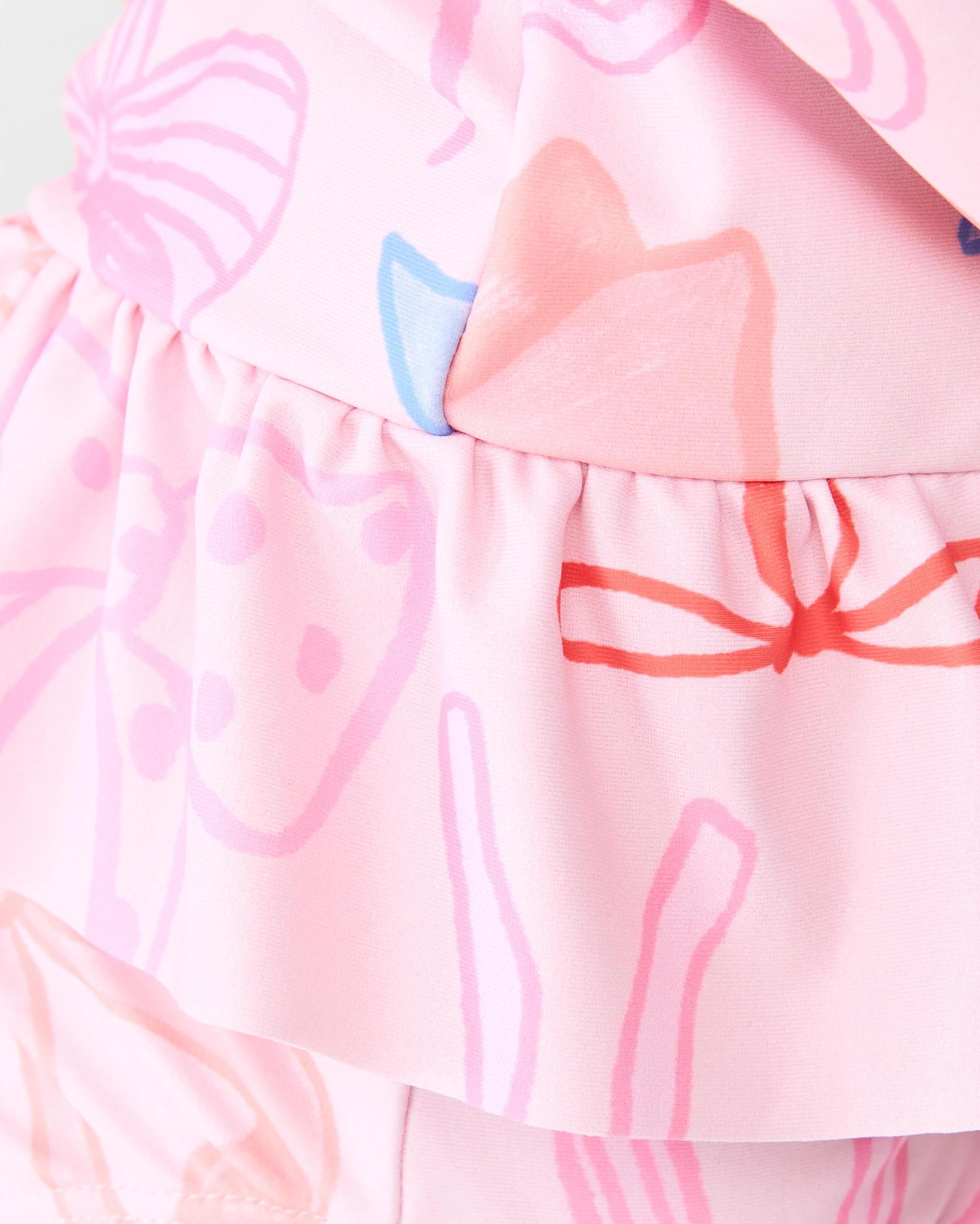 5 2 Piece Long Sleeve Rash Swim Set Pink Bows, 5 of 6