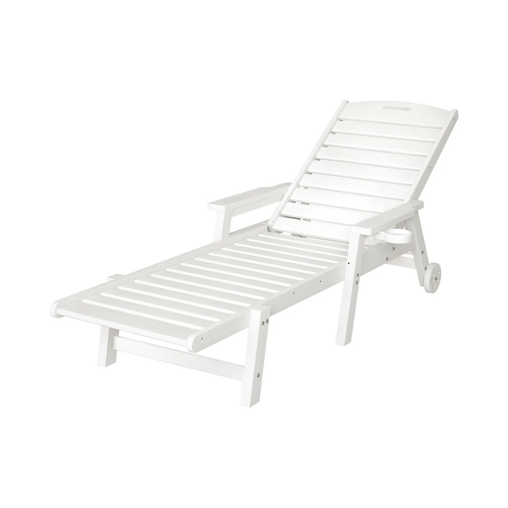 1 Gardeon Sun Lounge Lounger Beach Chair HDPE Patio Outdoor Furniture with Wheels - White, 1 of 6