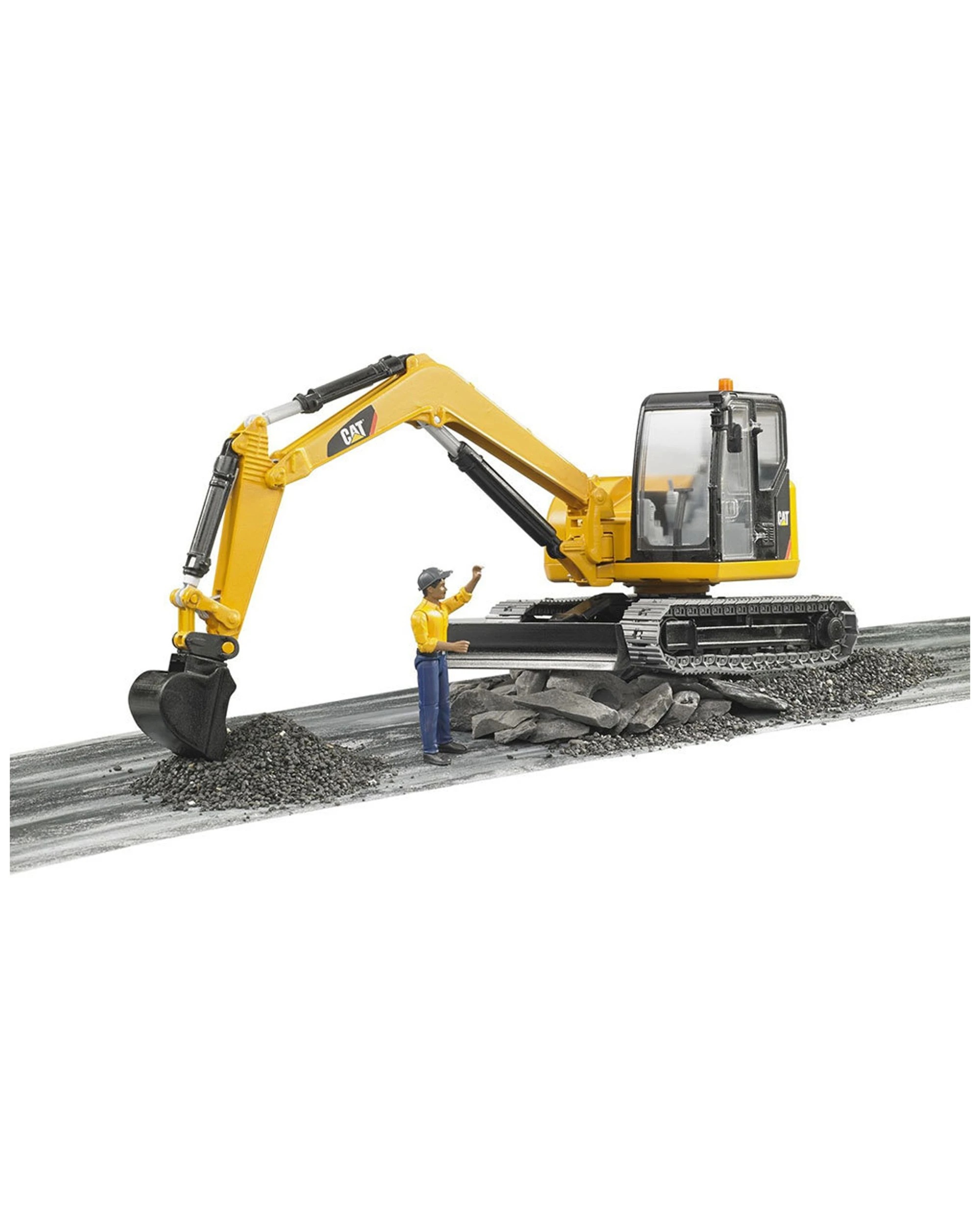 2 Bruder Cat Caterpillar Excavator Digger Tractor With Worker Figure Toy 1 16 Scale Kids Playset - Yellow, 2 of 3
