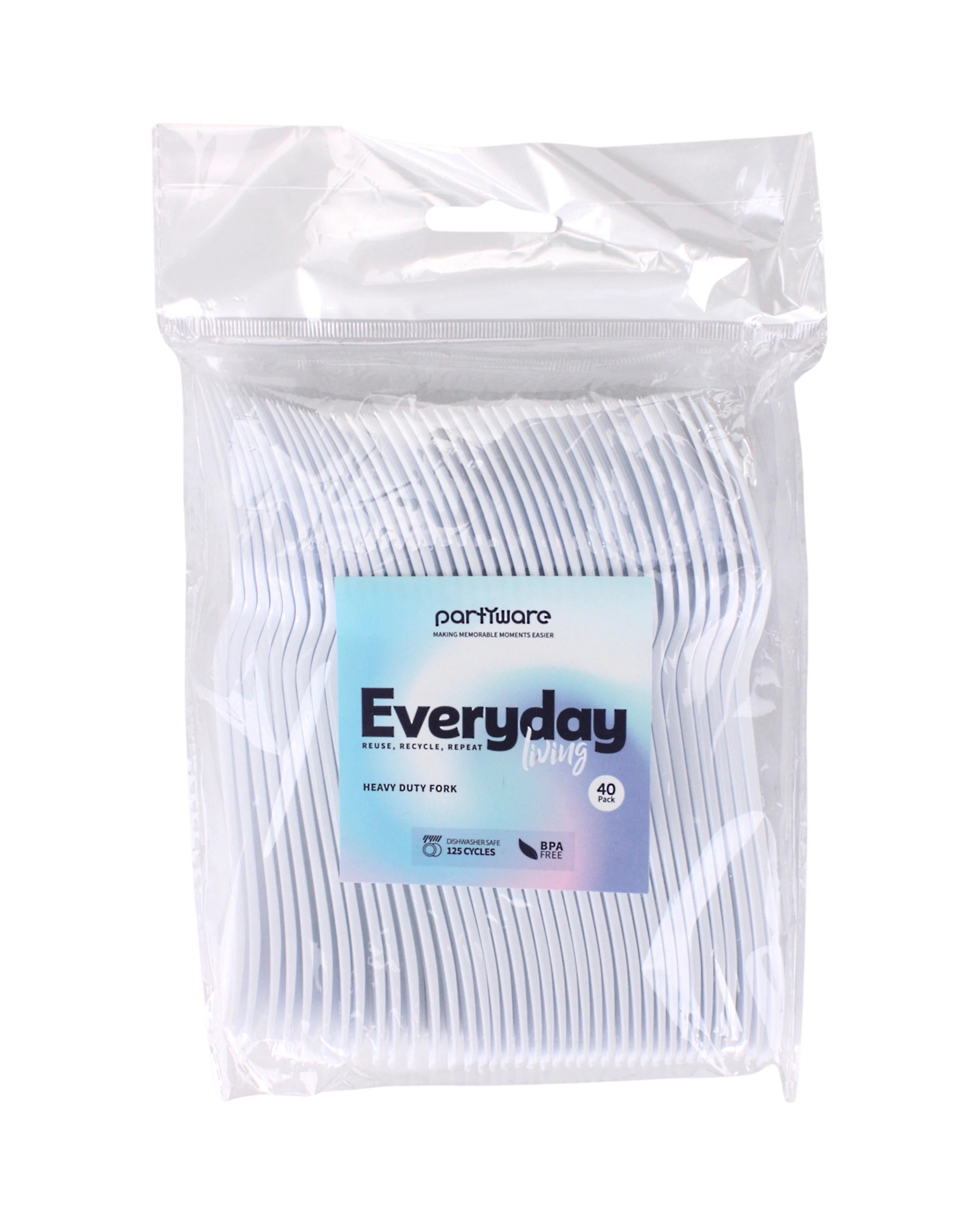 2 Partyware Everyday Living Reusable Plastic Forks Pack of 40 - White, 2 of 3