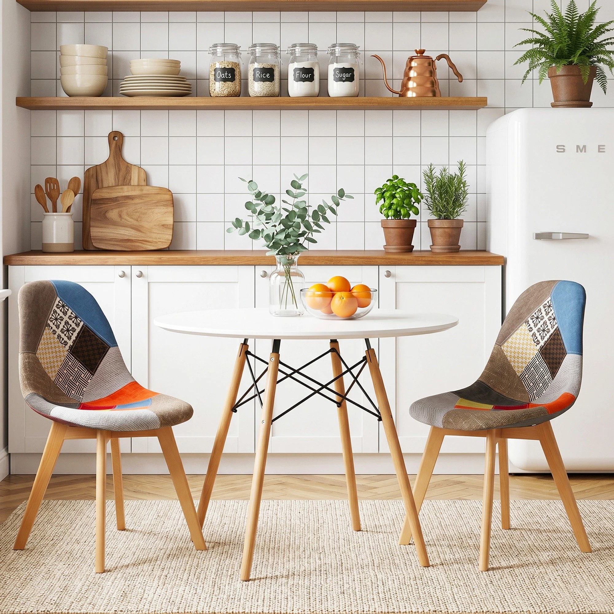 6 Artiss Dining Table and Chairs Set 3PCS 90cm Round  2 Seater Dining Set for Kitchen, Apartment, Dining Room - Multi, 6 of 8
