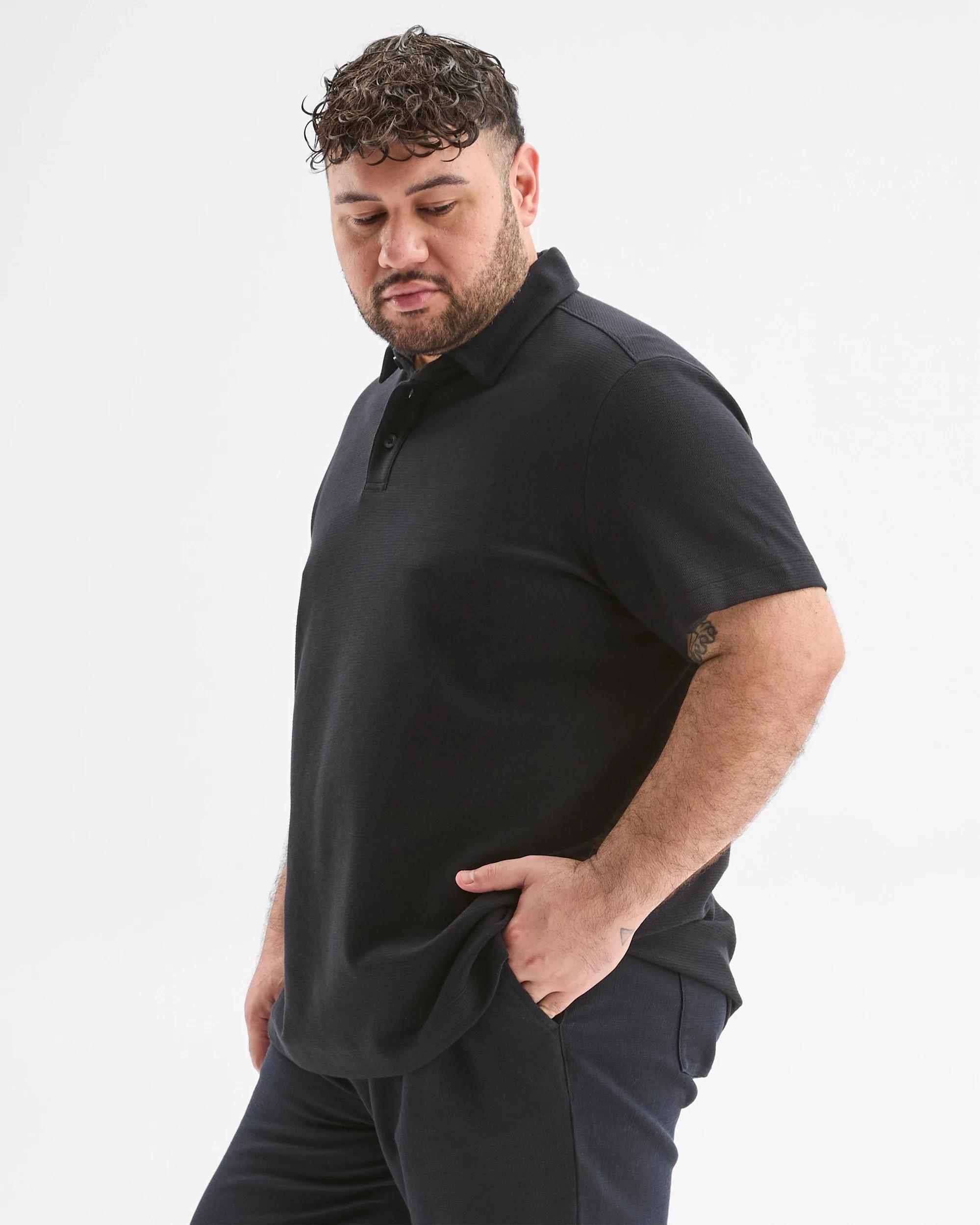 5 Target Plus Size Australian Cotton Blend Textured Polo Top BLACK, 5 of 6