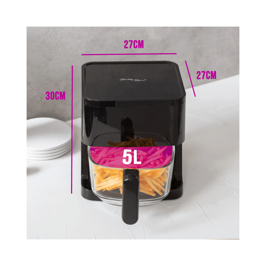 2 Healthy Choice 1350W 5L Touch Controlled Digital Air Fryer with Glass Basket, 2 of 8