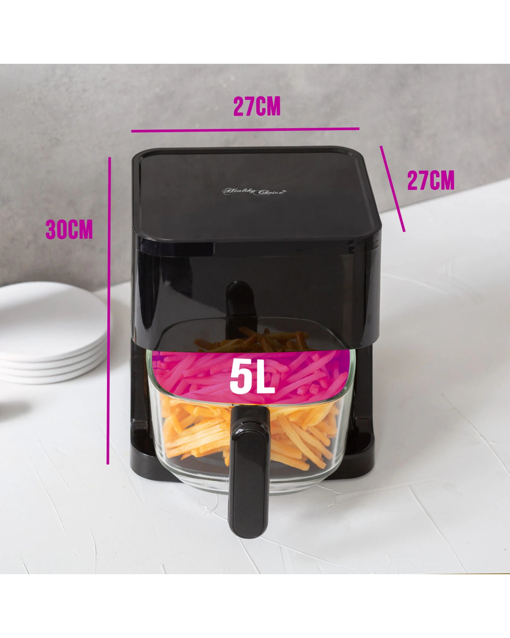 2 Healthy Choice 1350W 5L Touch Controlled Digital Air Fryer with Glass Basket, 2 of 8