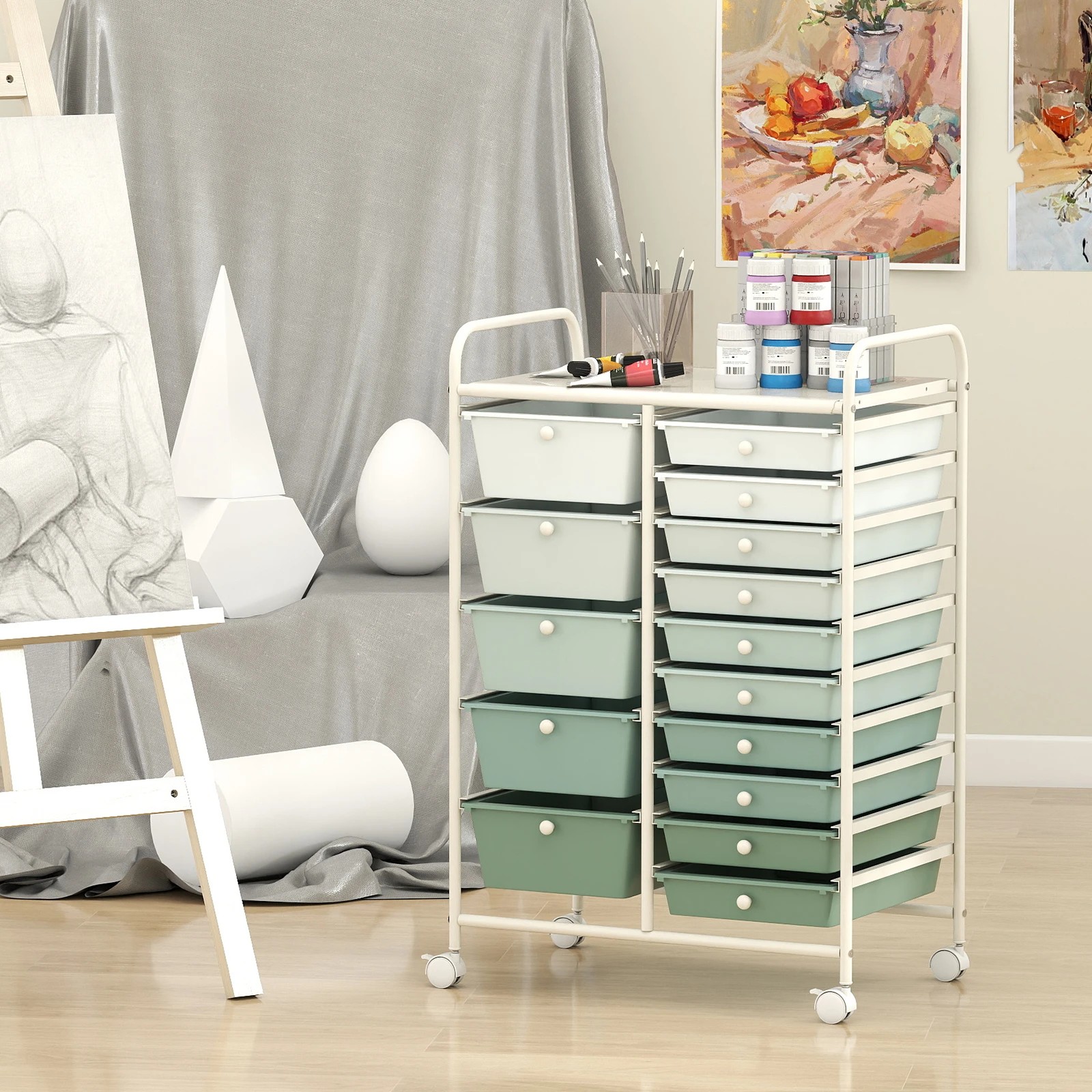 3 Costway 15 Drawers Rolling Storage Cart Mobile Utility Trolley - Green, 3 of 5