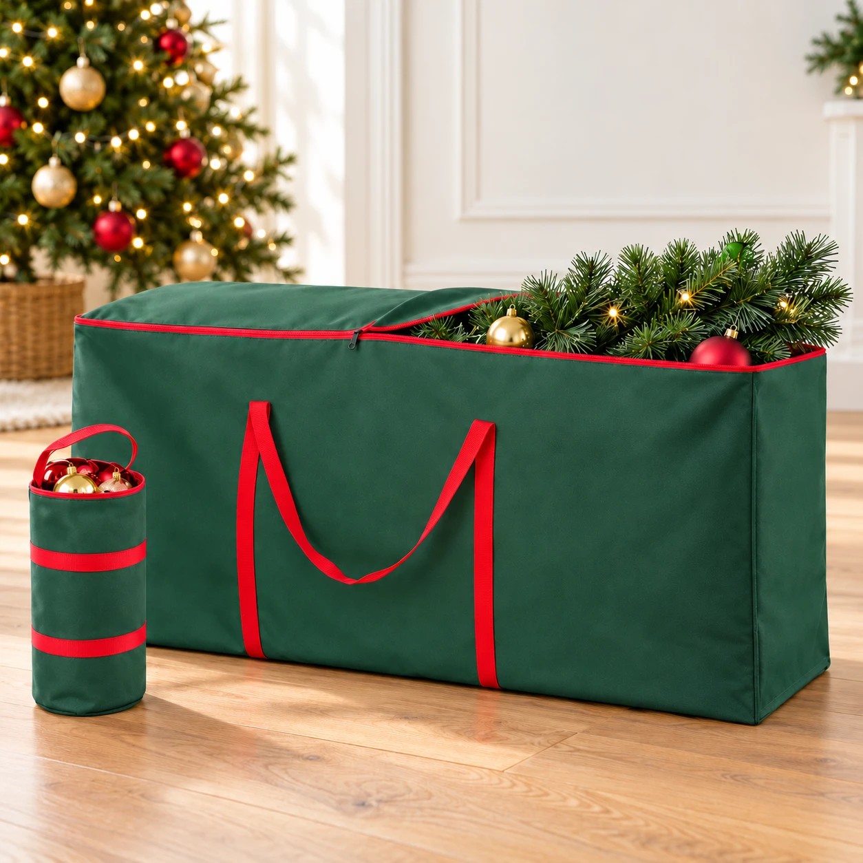 3 Jingle Jollys Christmas Tree Baubles Storage Bag Set Ornaments Container Box - Green, 3 of 7