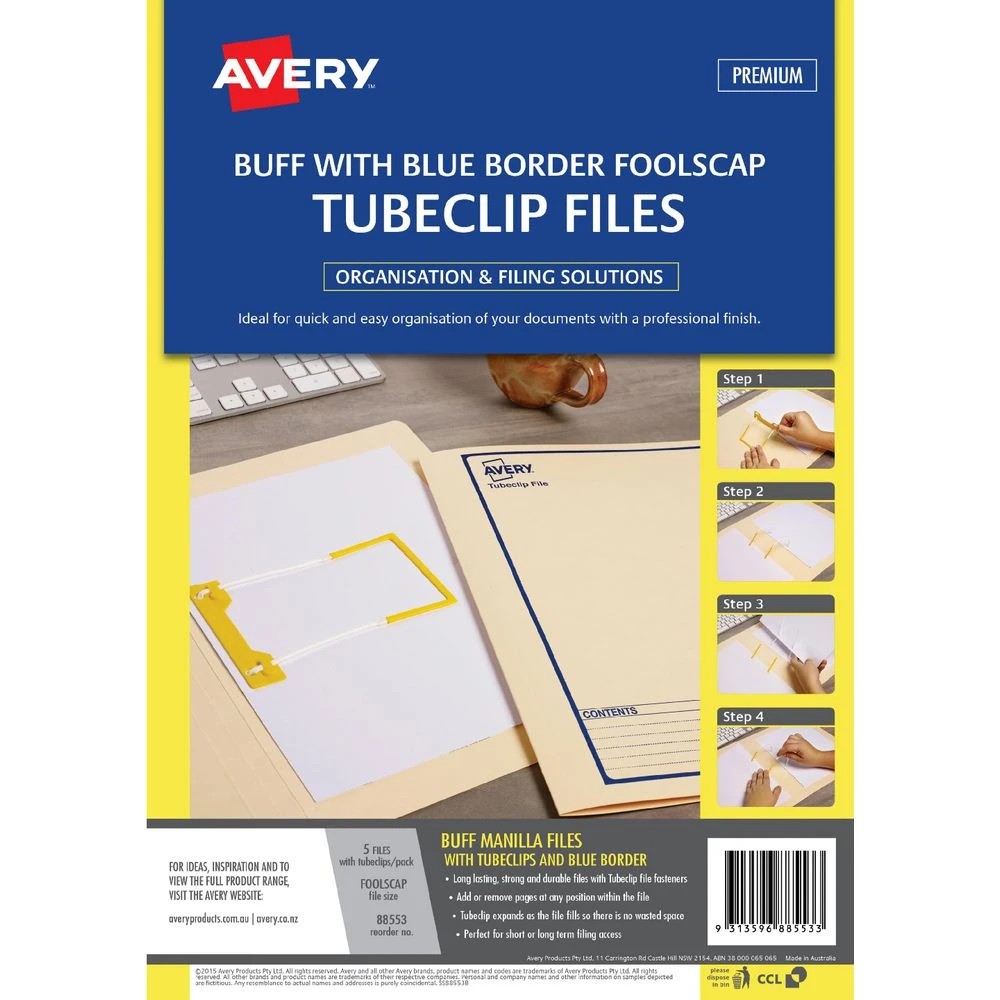 2 Avery Foolscap Tubeclip Files Buff with Navy Border 5 Pack, 2 of 3