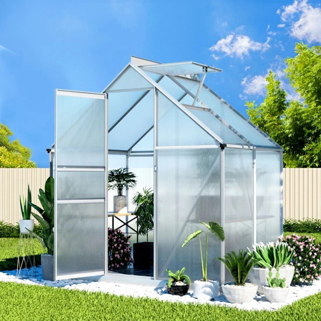 6 Green Fingers Greenhouse Aluminium Polycarbonate Premium Garden Storage Shed - Clear, 6 of 6