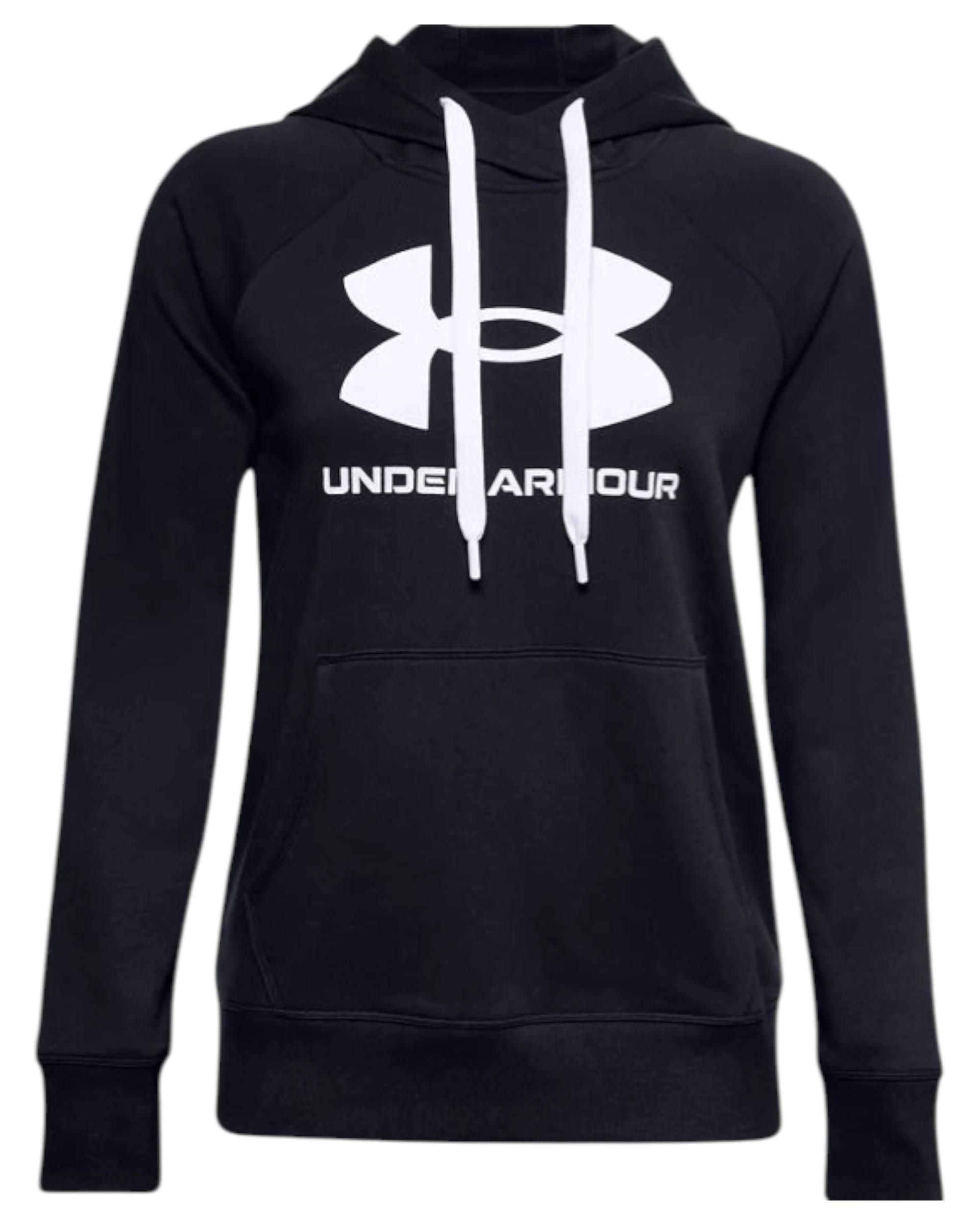 1 Under Armour Womens Black/White Rival Fleece Logo Hoodie BLACK/ WHITE, 1 of 5