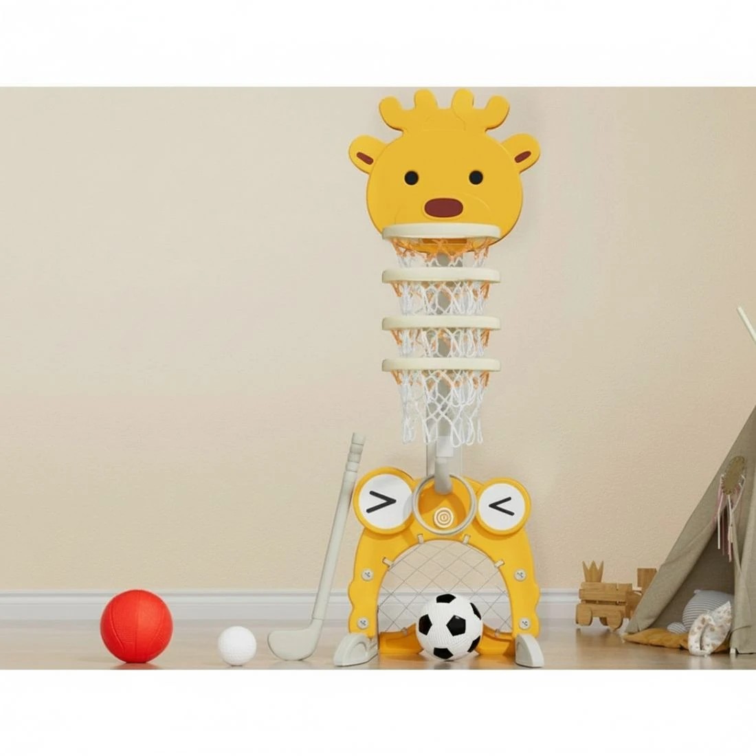 6 Keezi Kids Basketball Hoop Stand Adjustable 5-in-1 Sports Center Toys Set - Yellow, 6 of 7