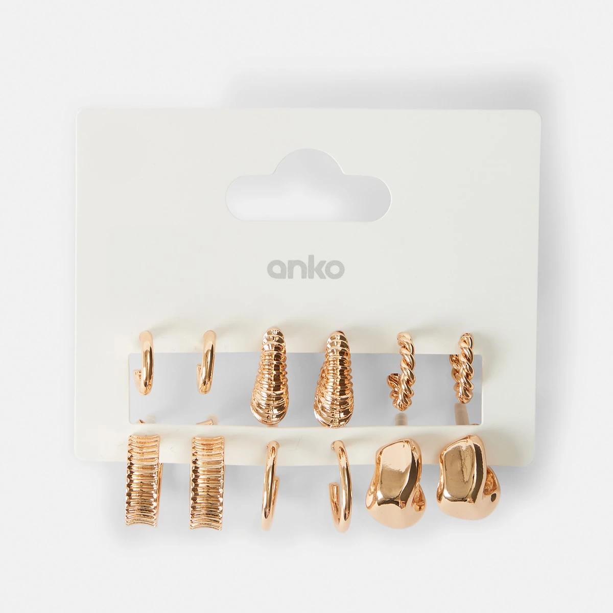 8 6 Pack Chunky Mini Hoop Earrings Gold, 8 of 9