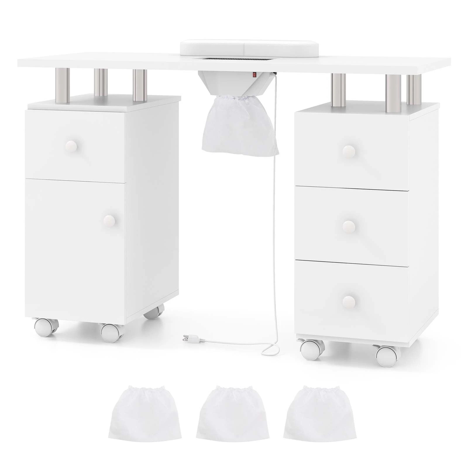 1 Costway 4 Drawers Rolling Manicure Nail Table w/Electric Dust Collector Nail Tech Desk, 1 of 1