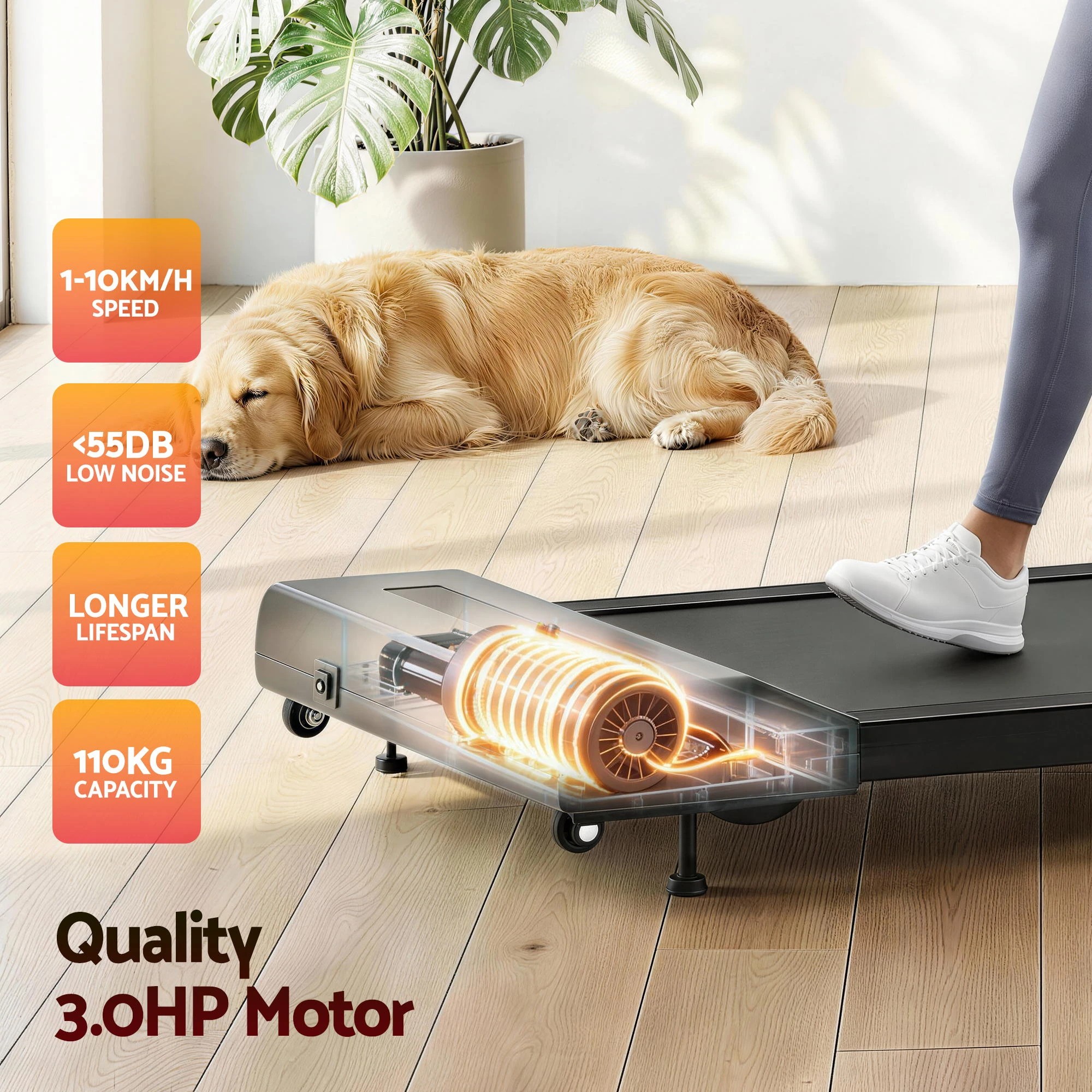 8 Everfit Treadmill Electric Walking Pad Incline Under Desk Home Gym 380mm - Black, 8 of 10