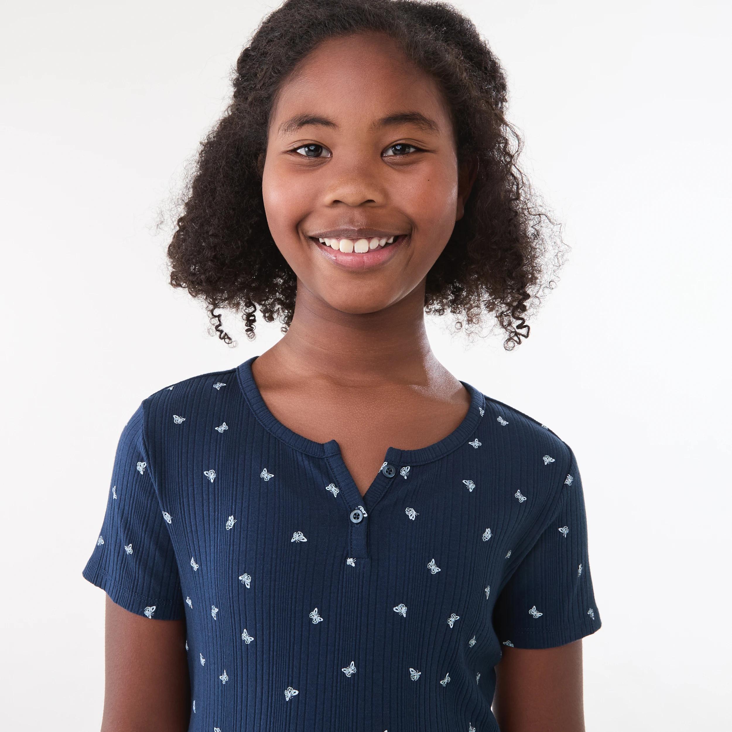 3 Rib Henley T-shirt DANCING BUTTERFLIES DEEP INDIGO, 3 of 6