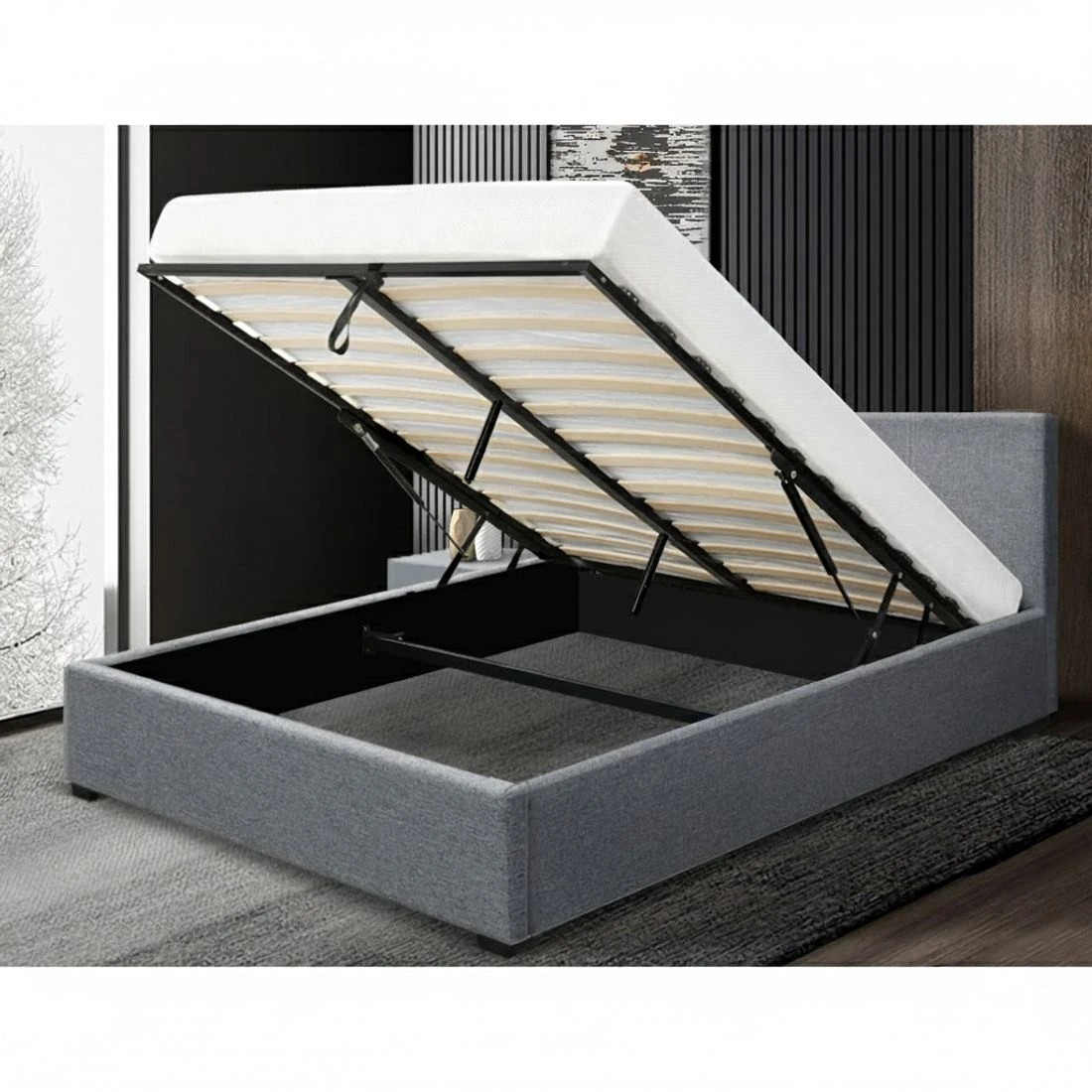 8 Artiss Bed Frame Queen Size Gas Lift  NINO - Grey, 8 of 10