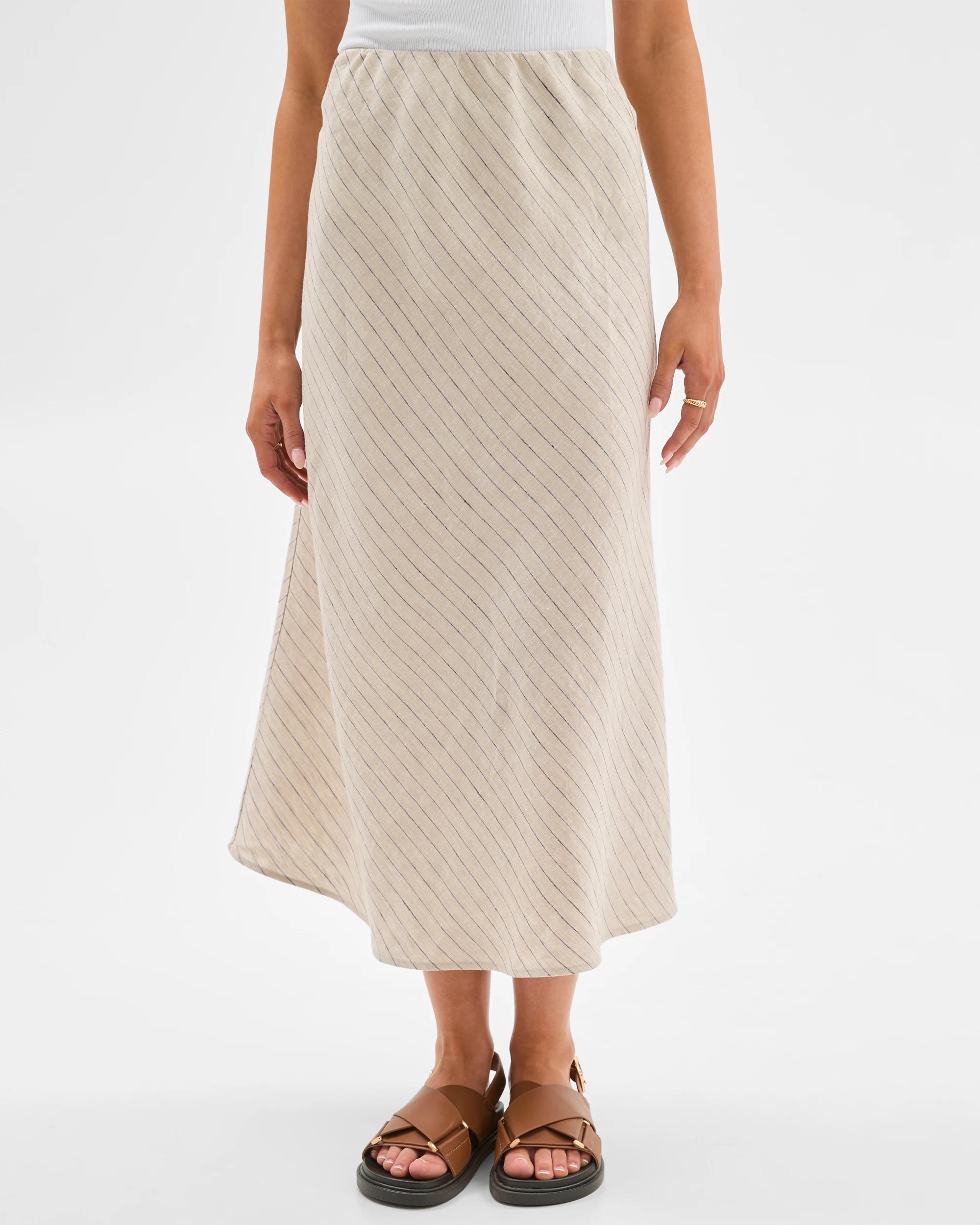 3 Target Petites European Linen Bias Maxi Skirt FLAX/INDIGO, 3 of 6