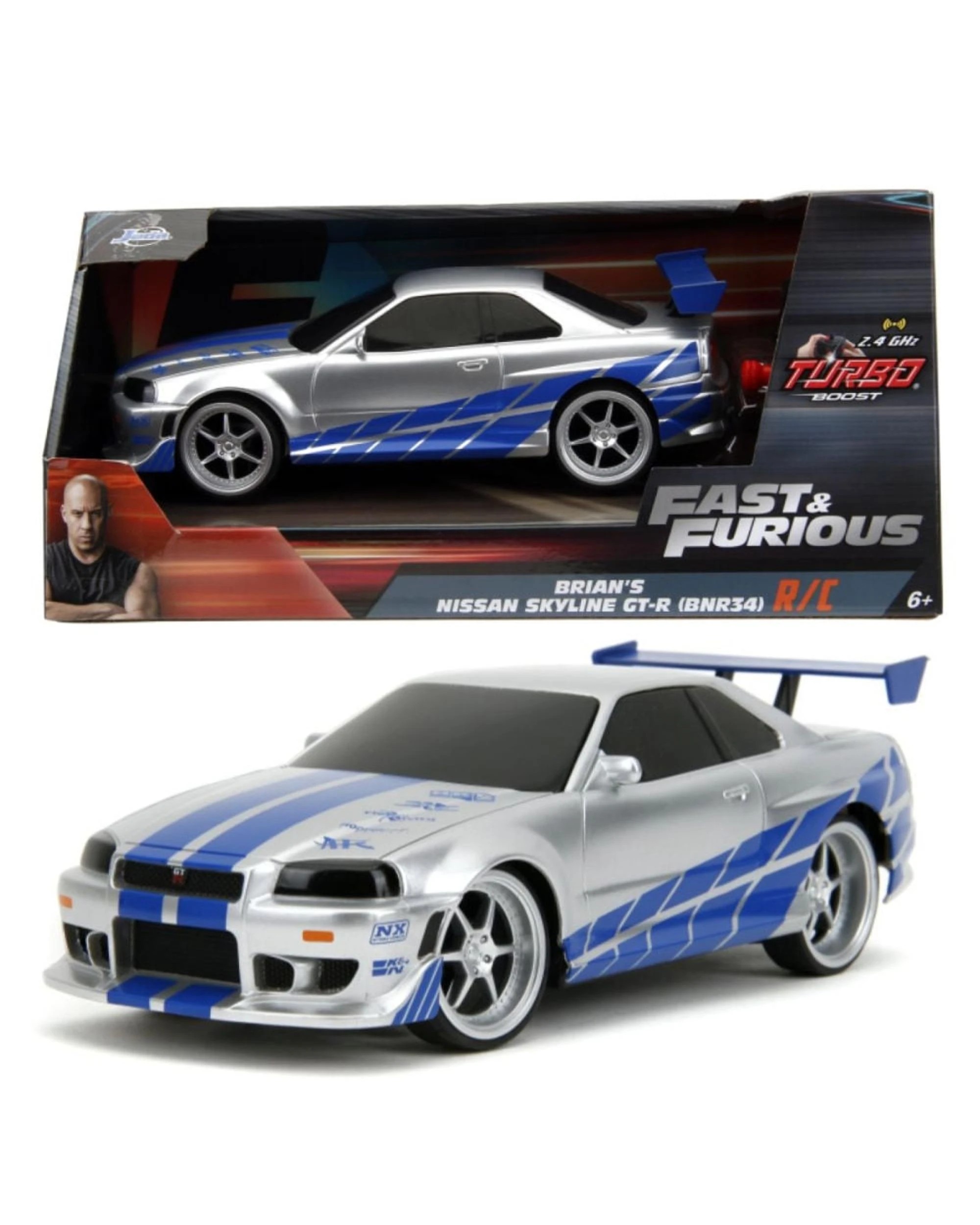 1 Jada Toys Fast and Furious 2002 Nissan Skyline GT-R BNR34 1:24 Scale RC Car, 1 of 8