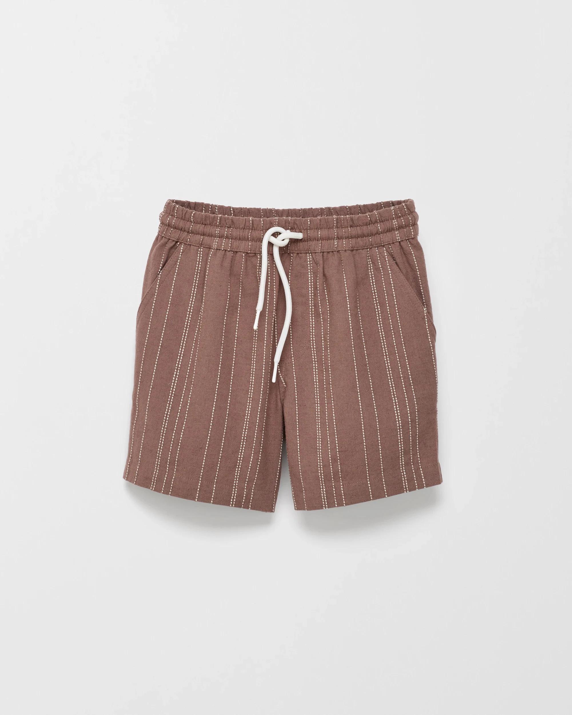 4 Target Cotton Linen Blend Textured Stripe Volley Shorts BROWN/CREAM STRIPE, 4 of 5