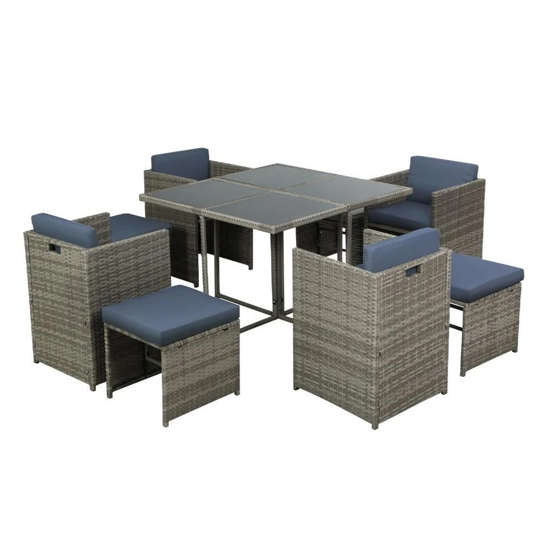 4 Gardeon Outdoor Dining Set 9 Piece Wicker Table Chairs Setting - Grey, 4 of 7
